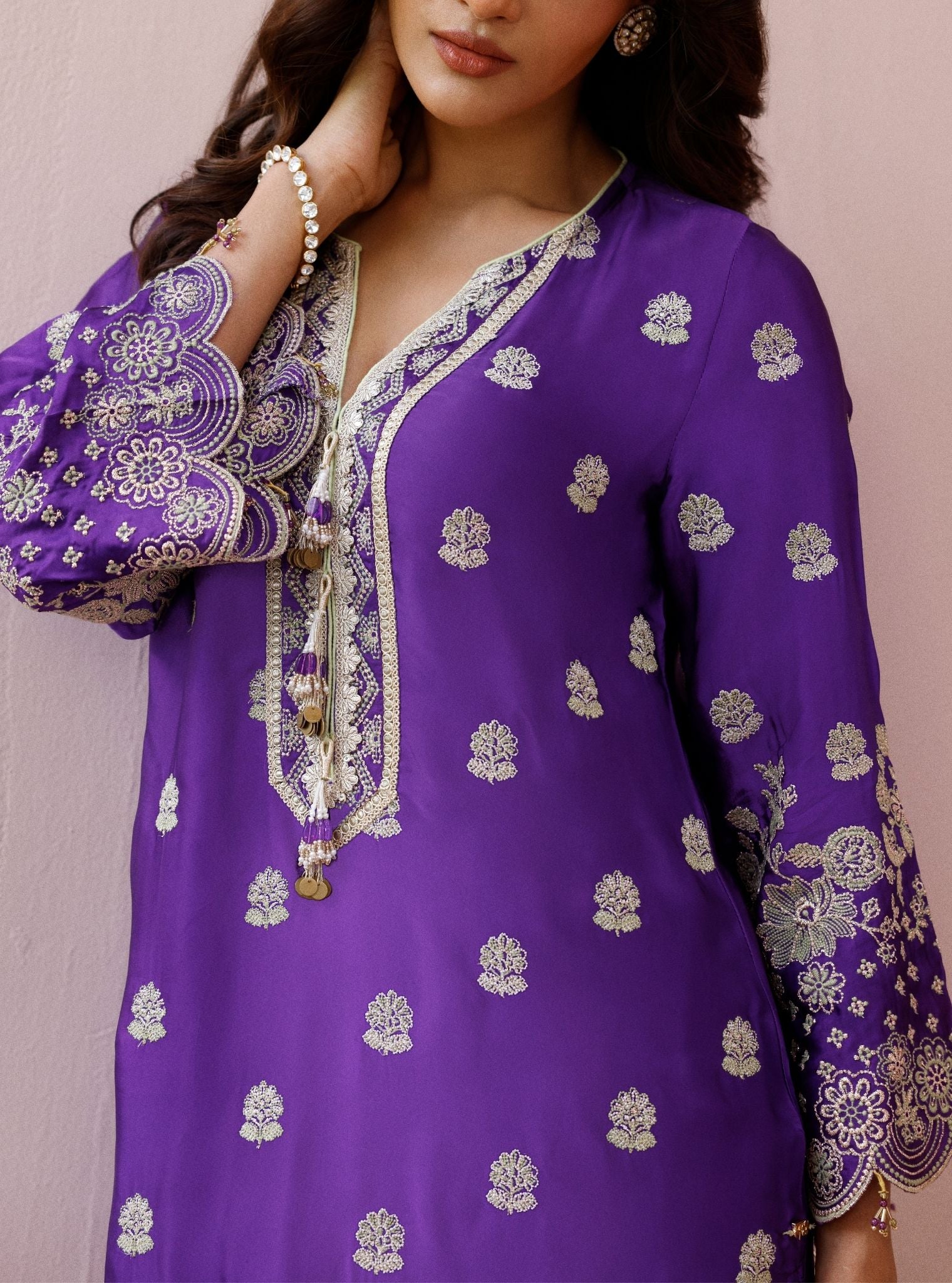 Laina Cupro Satin Purple Long Kurta Set