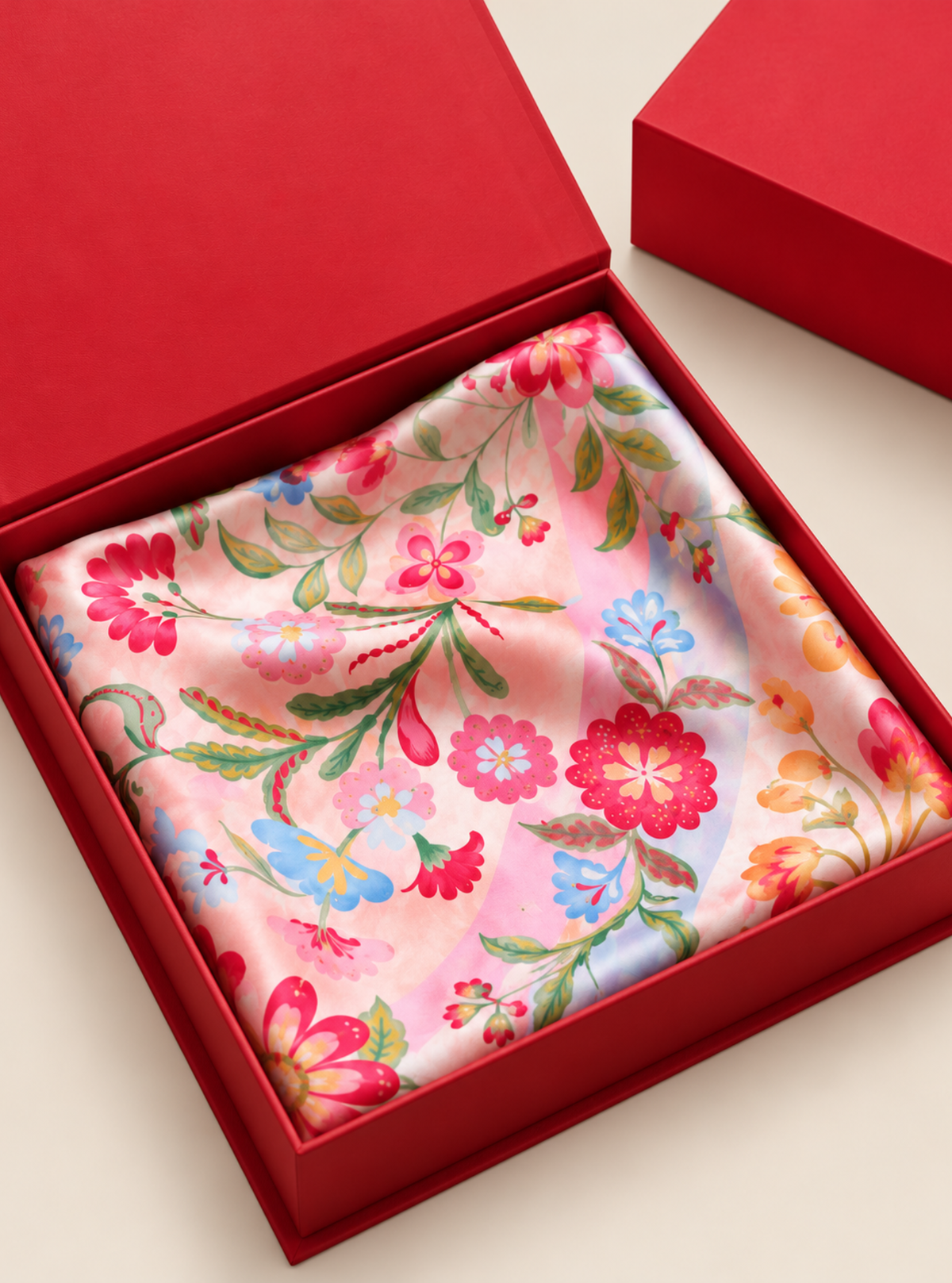 Aurore Cupro Satin Printed Pink Scarf