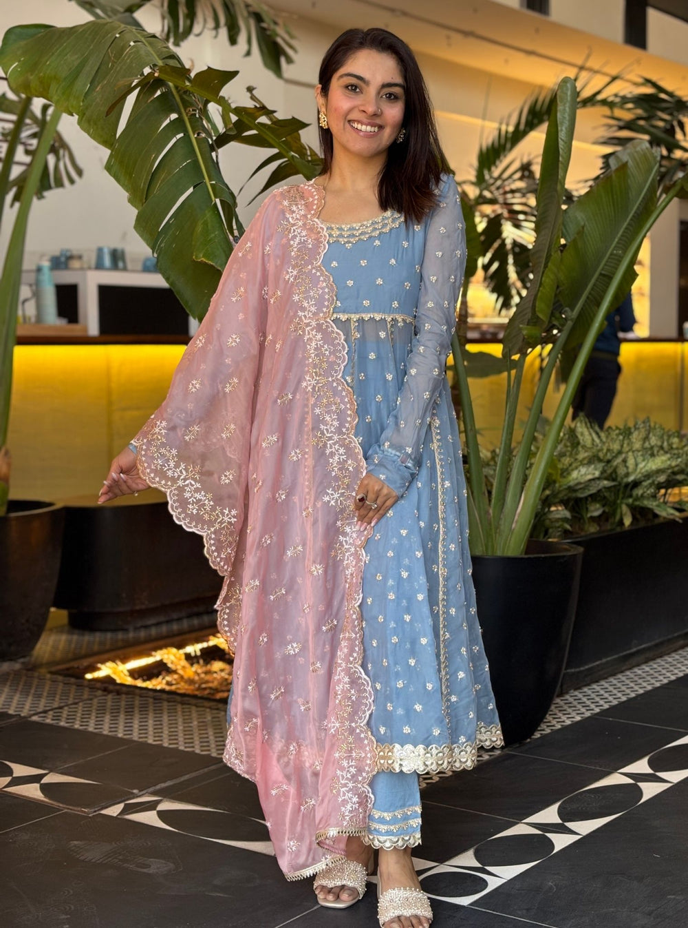 Kesar Banarsi Light Blue Anarkali Kurta Set