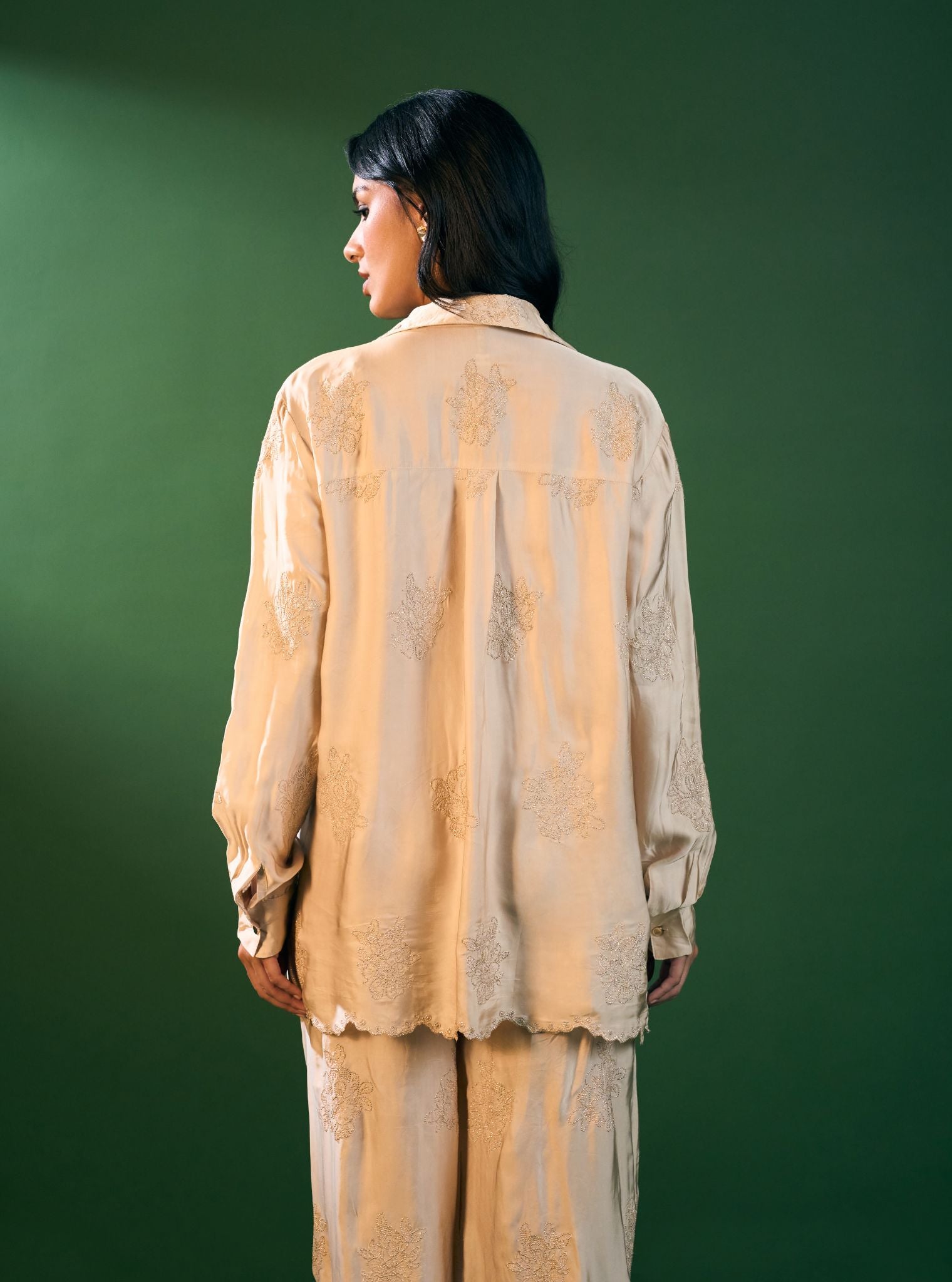 Mulmul Cupro Satin Mireille Beige Shirt With Mulmul Cupro Satin Mireille Beige Pant