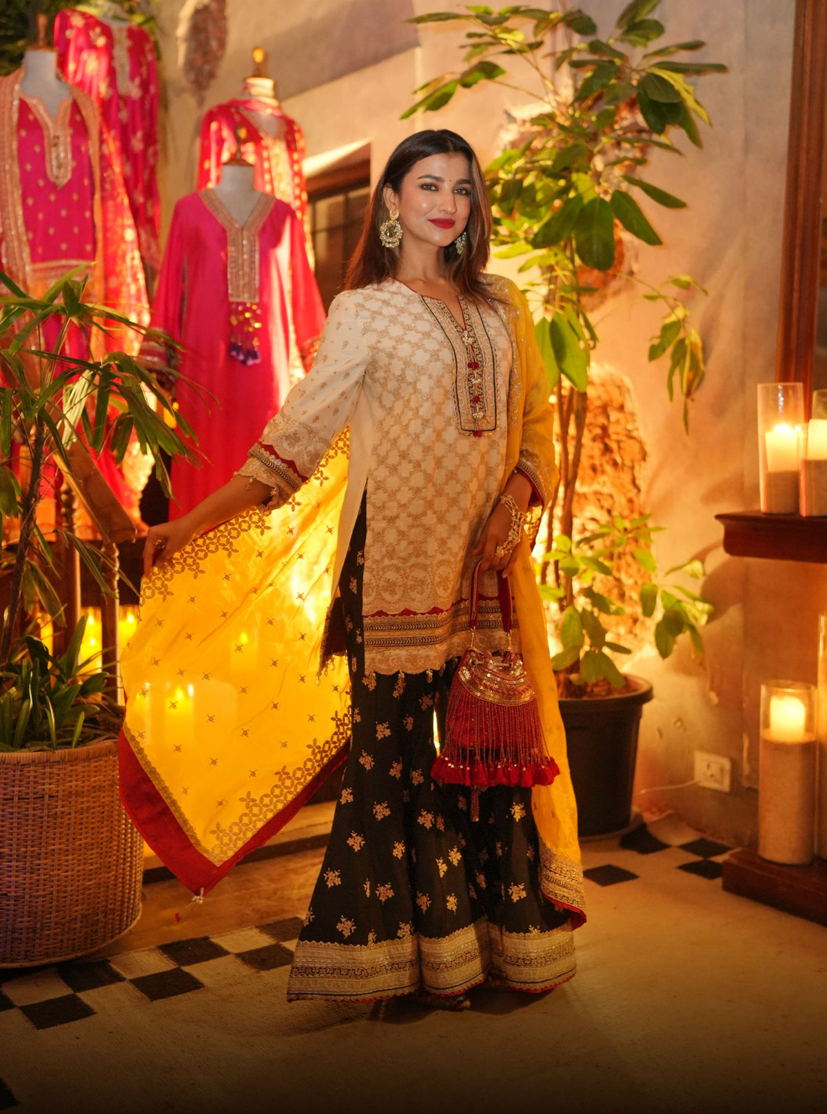 Kanti Pima Satin Off White Kurta & Sharara Set