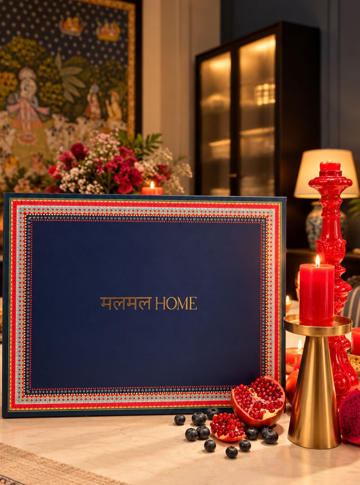 Midnight Bloom Printed Placemat Set in Navy