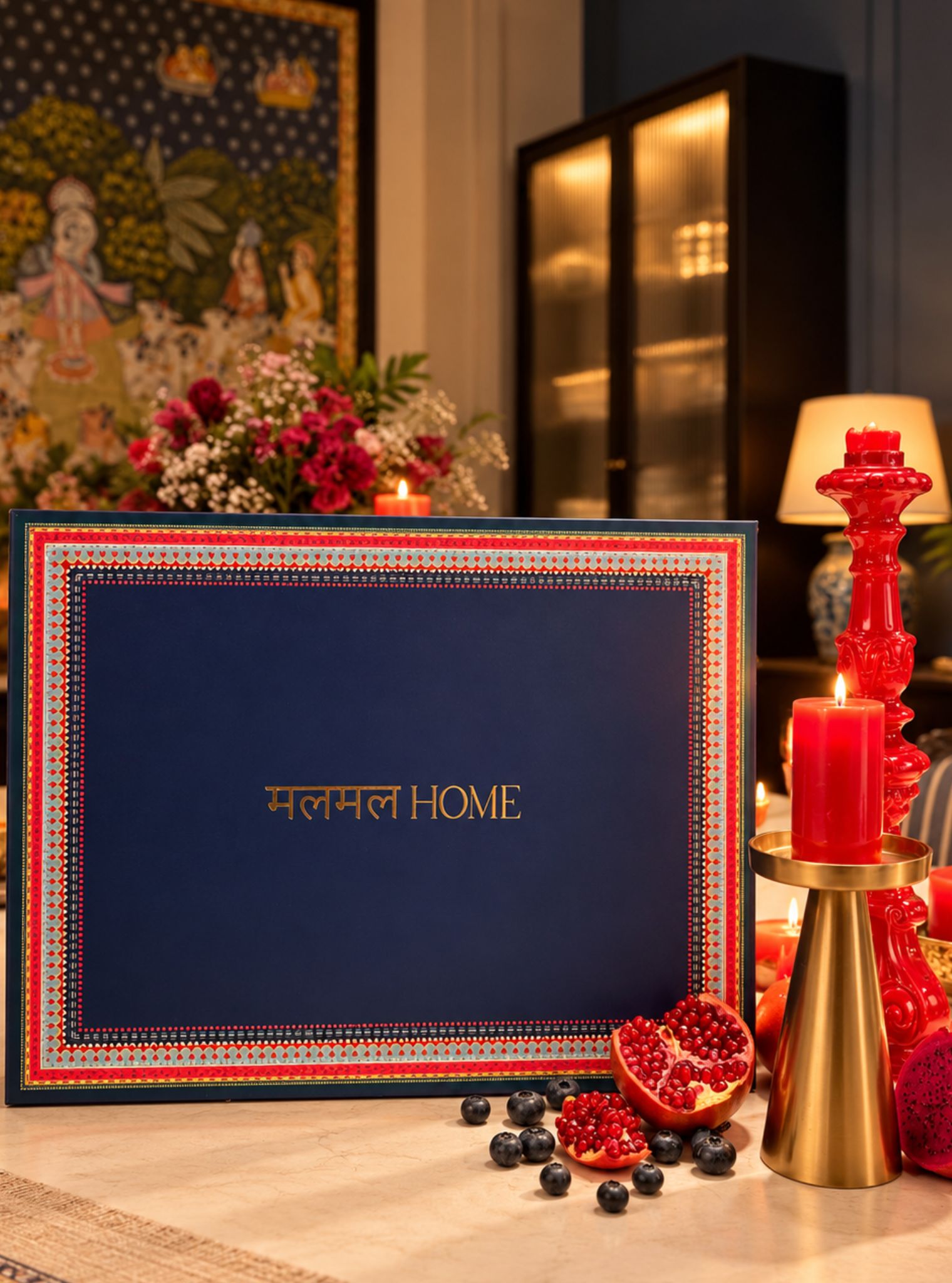 Midnight Bloom Printed Placemat Set in Navy