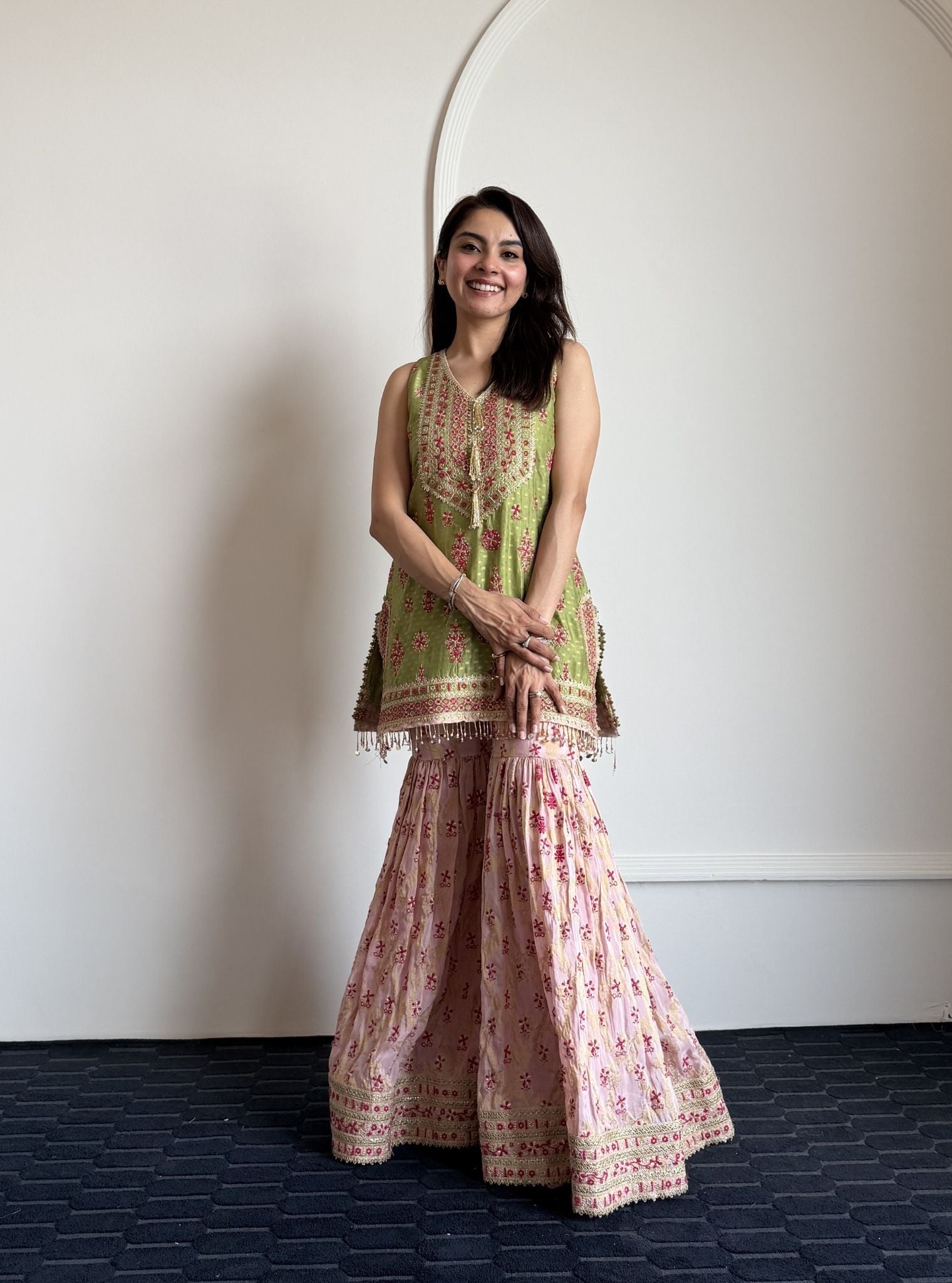 Dali Banarasi Green Kurta with Garara