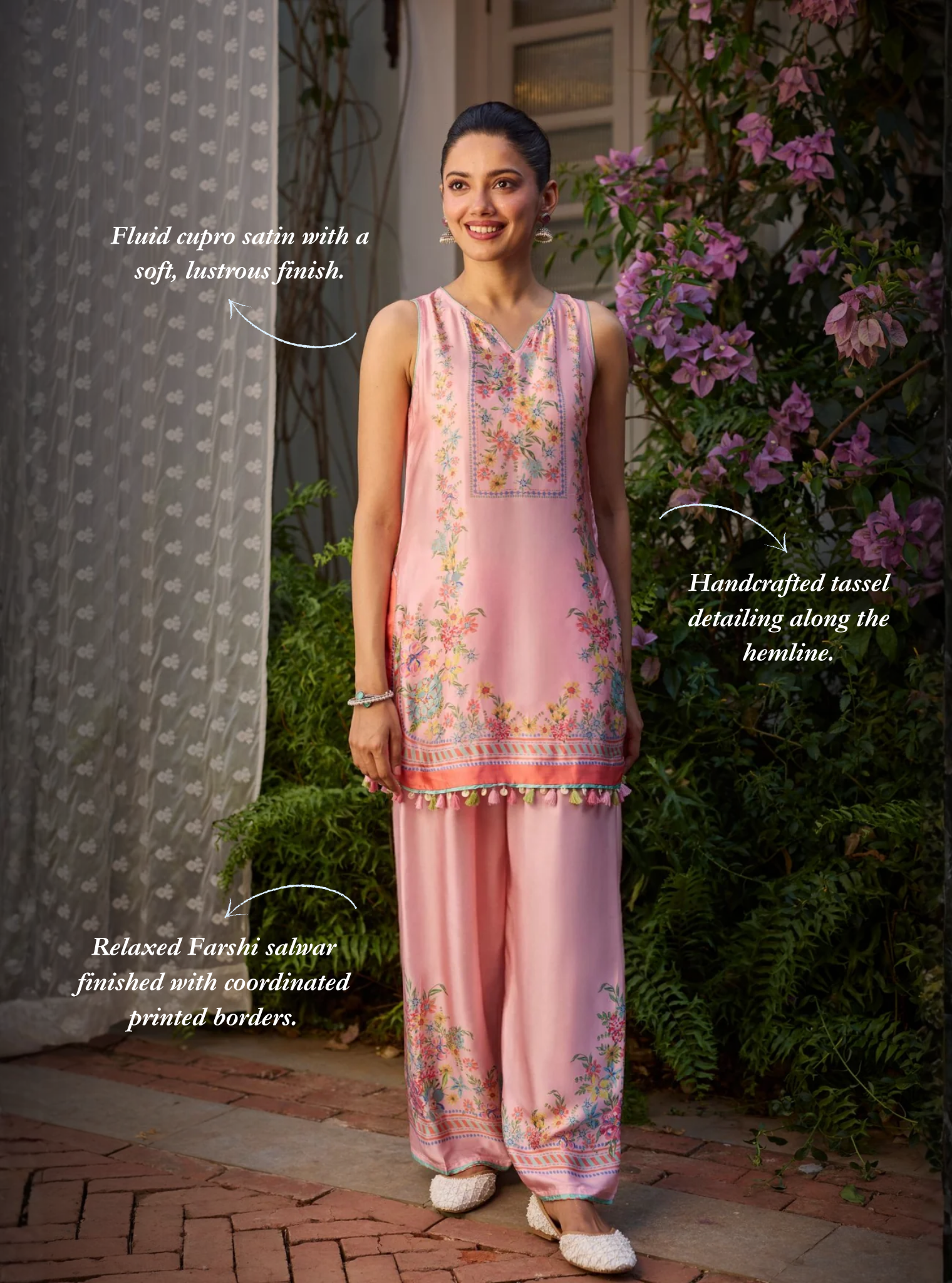 Zivae Cupro Satin Printed Pink Kurta Set
