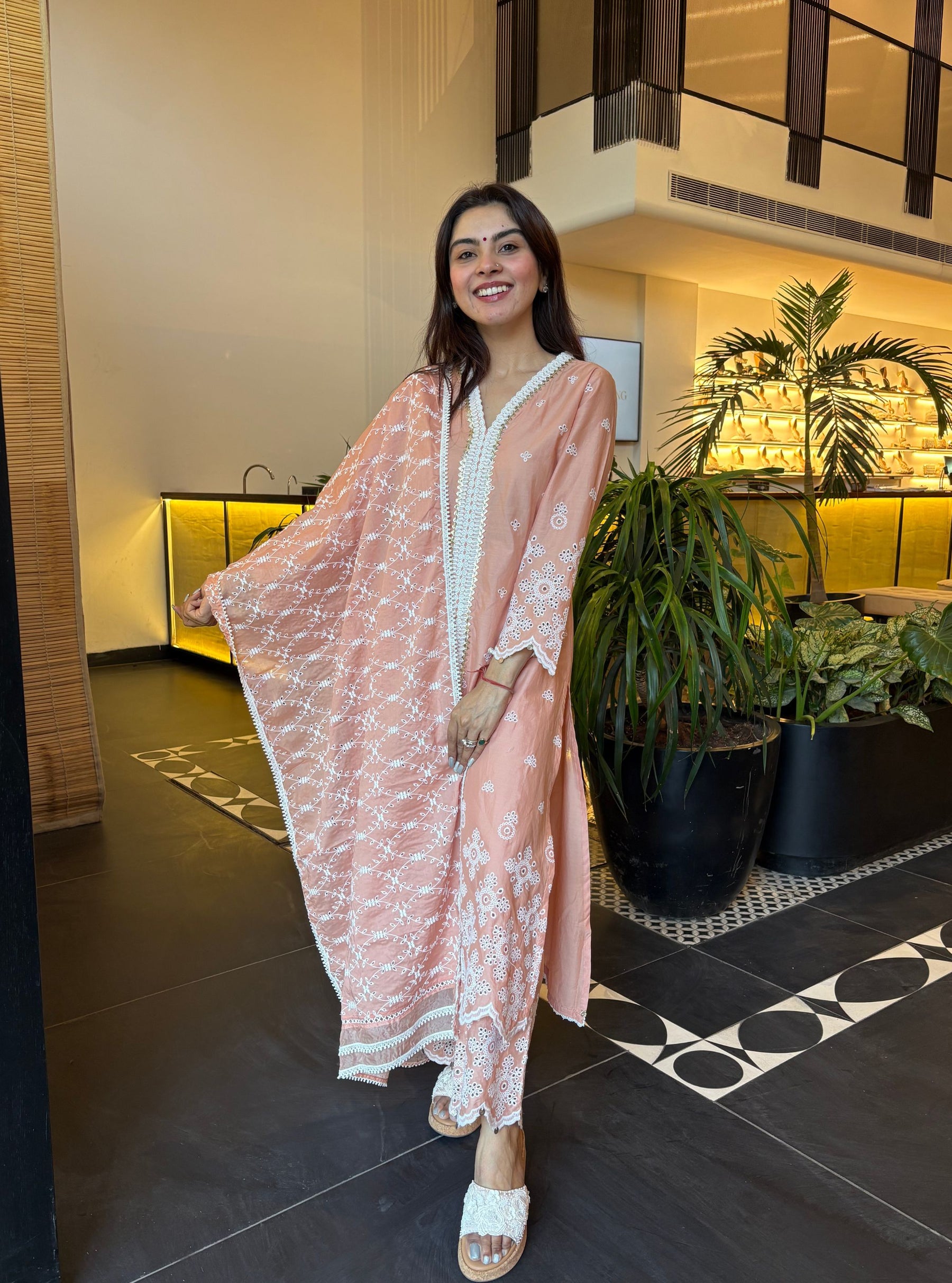 Ophelia Cotton Peach Kurta With Peach Palazzo