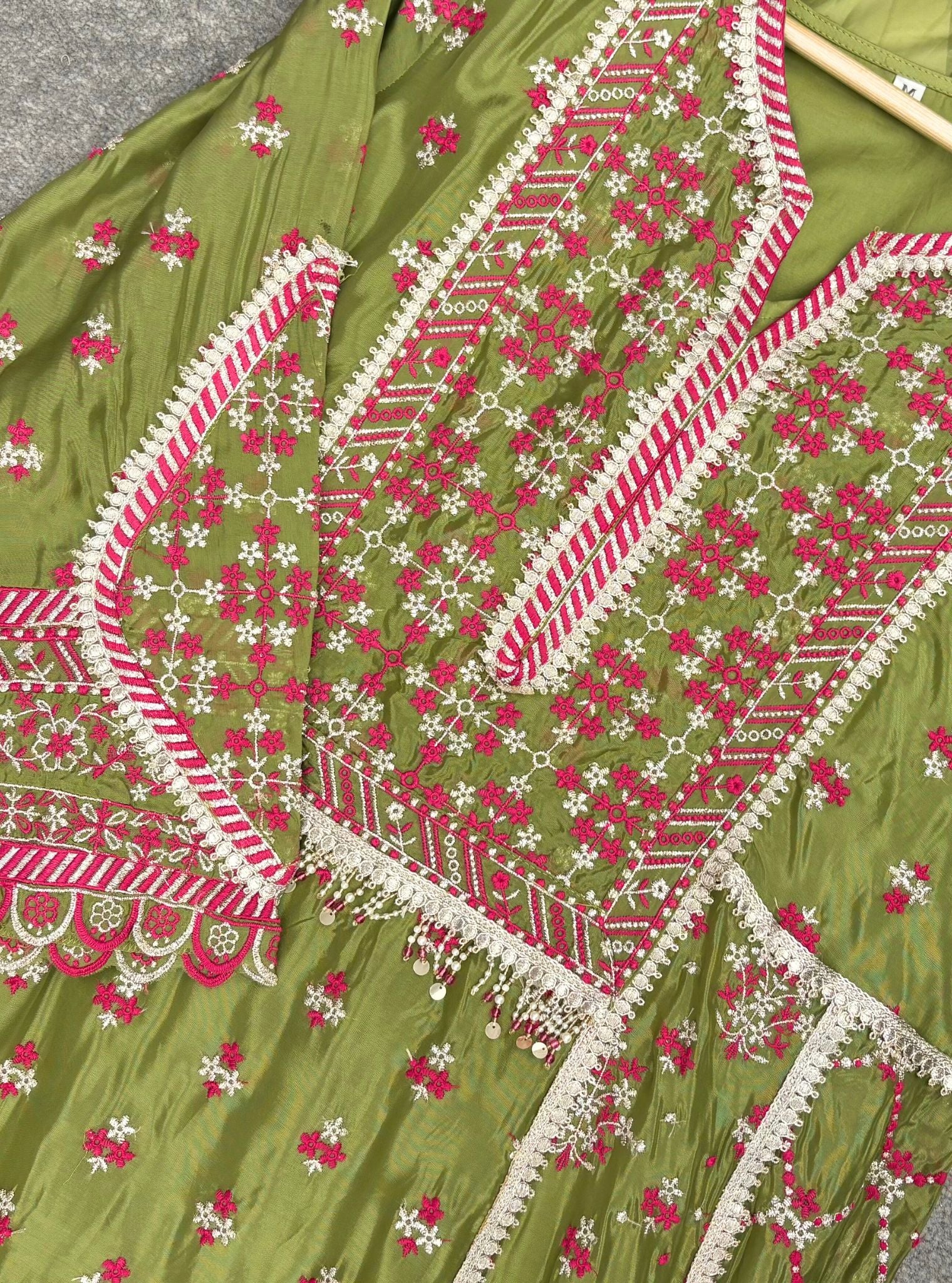 Sundari Viscose Glass Organza Luxe Pista Green Anarkali Kurta Set