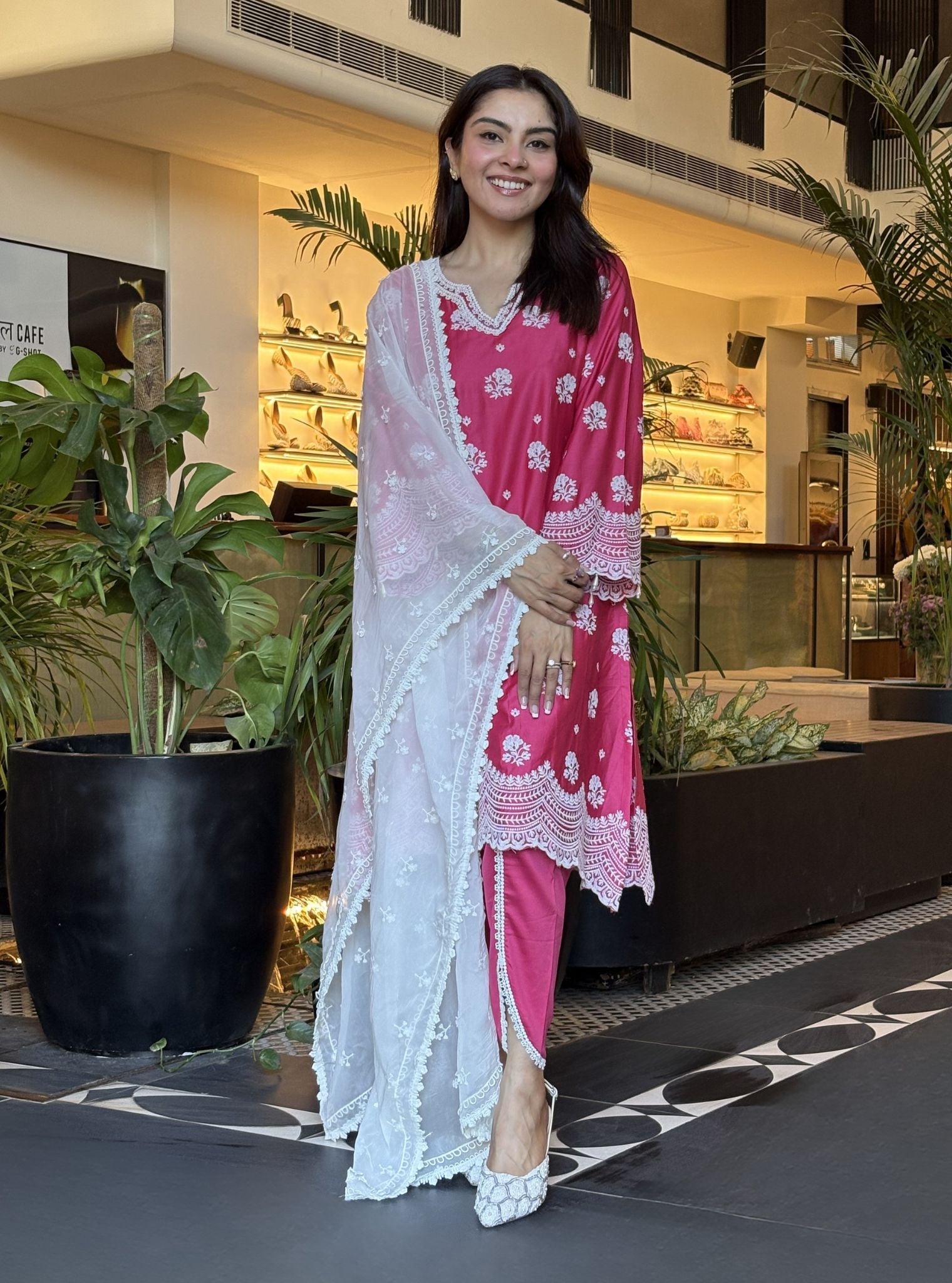 Hemangi Pima Satin Fuchsia Kurta Set