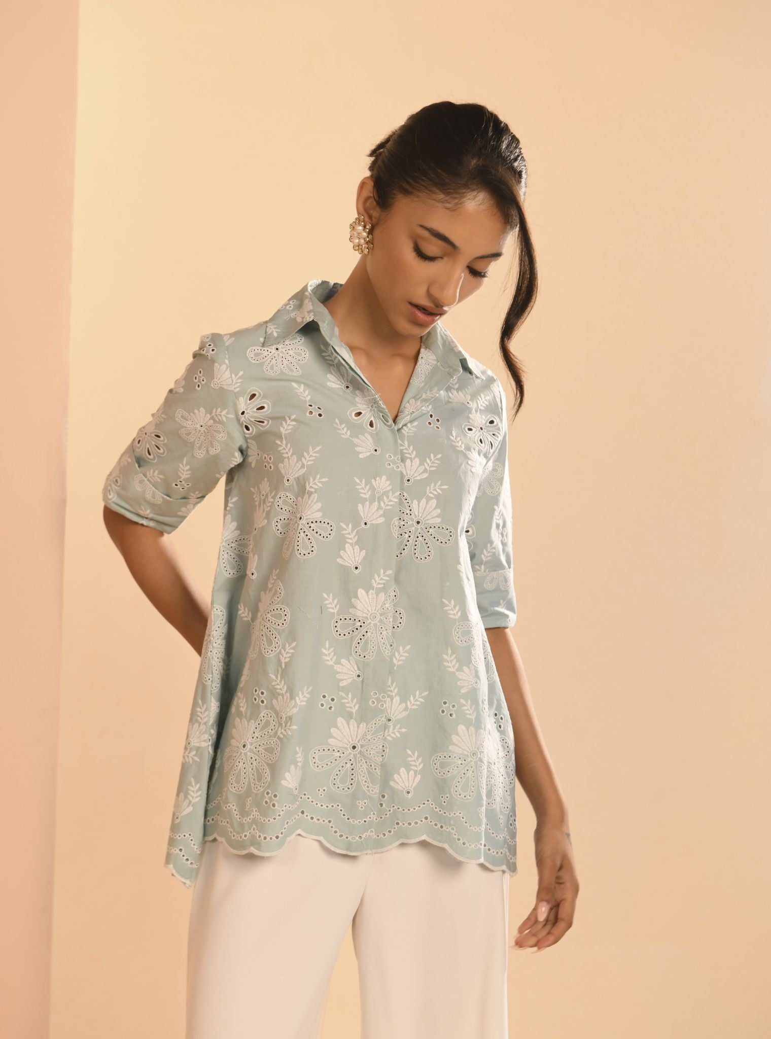 Mulmul Iconic Cotton Chiara Teal Blue Shirt