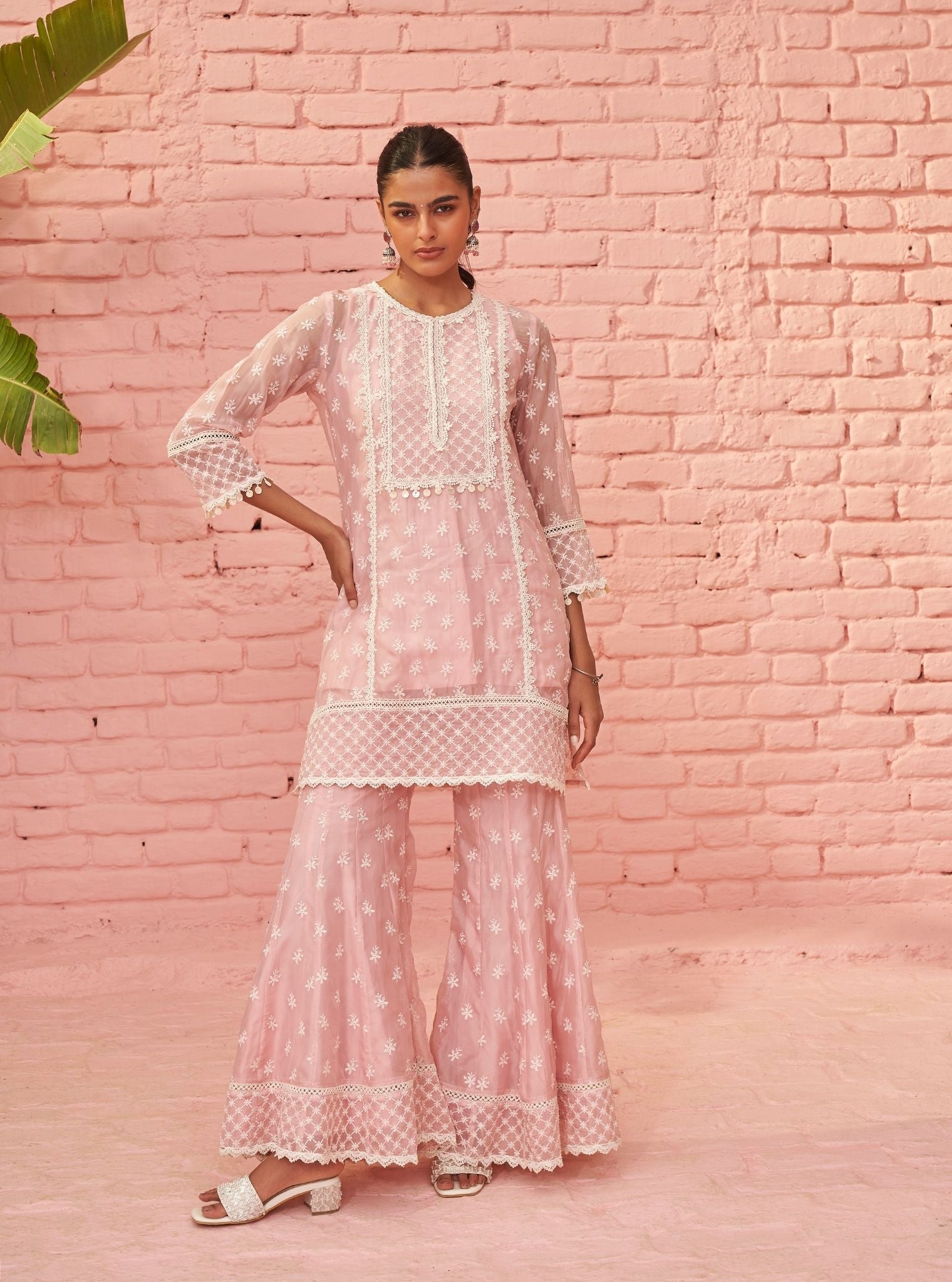 Mulmul Organza Raaga Pink Kurta With Mulmul Organza Raaga Pink Pant