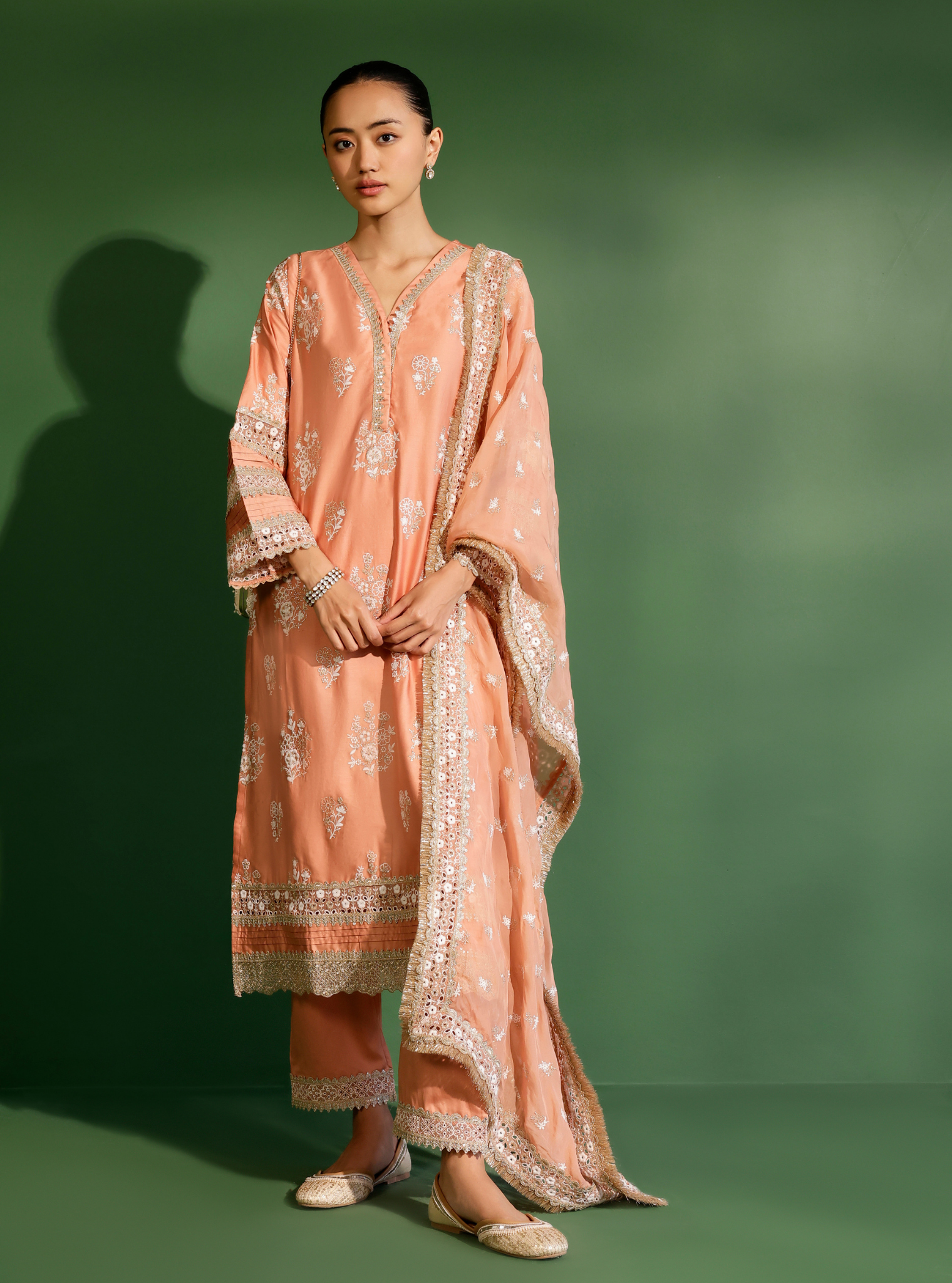 Mulmul Pima Satin Nalin Peach Kurta With Mulmul Pima Satin Nalin Peach Pant