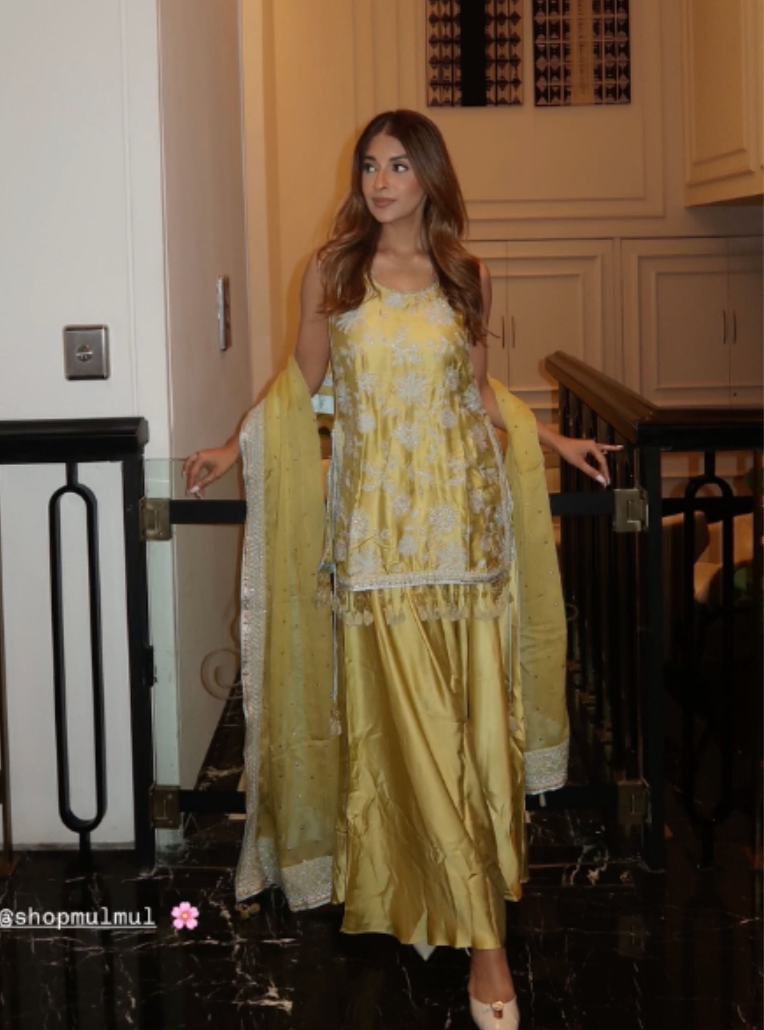 Zani Cupro Satin Lime Kurta with Draped Pants