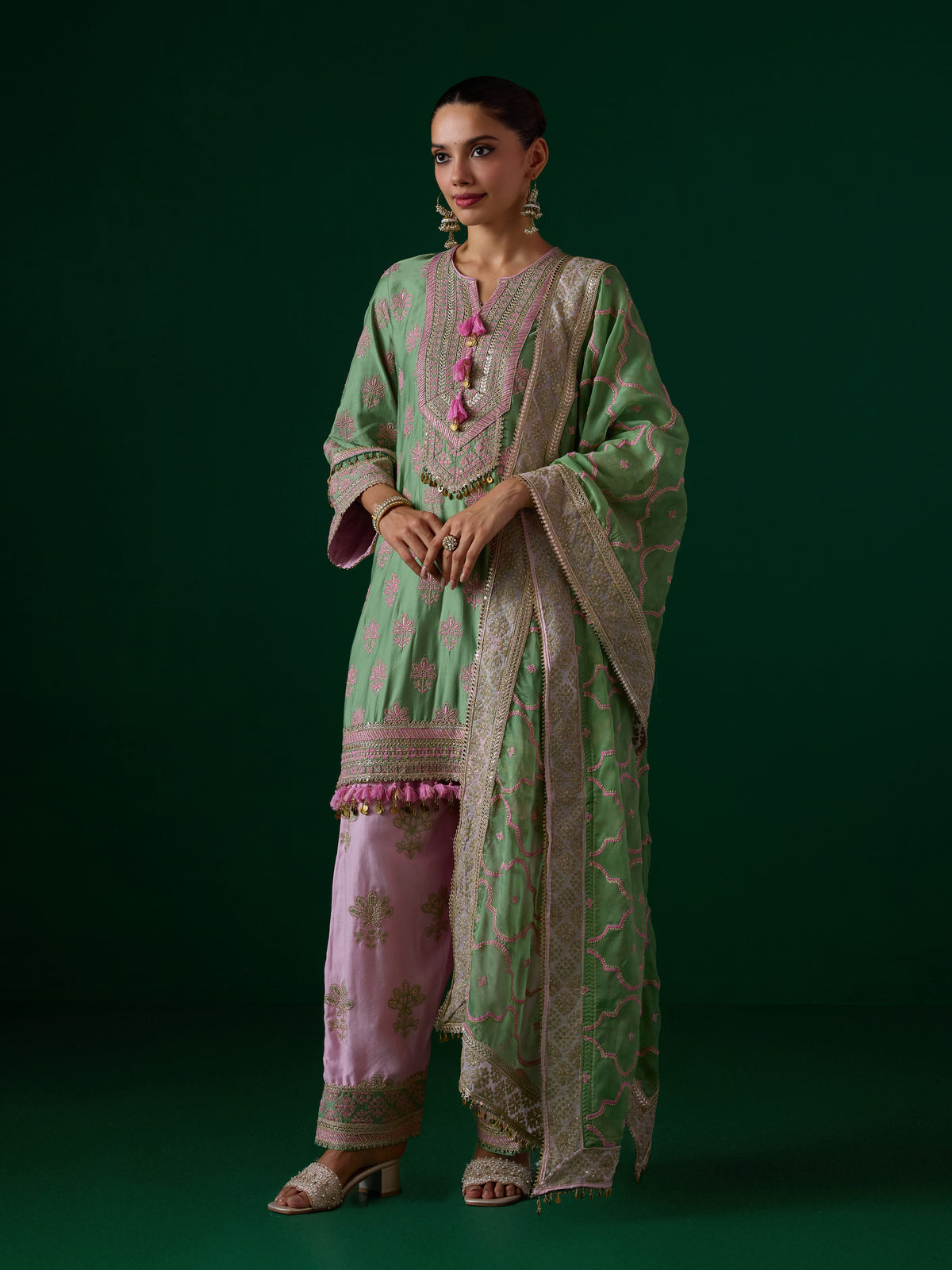 Lani Pima Satin Green Kurta Set