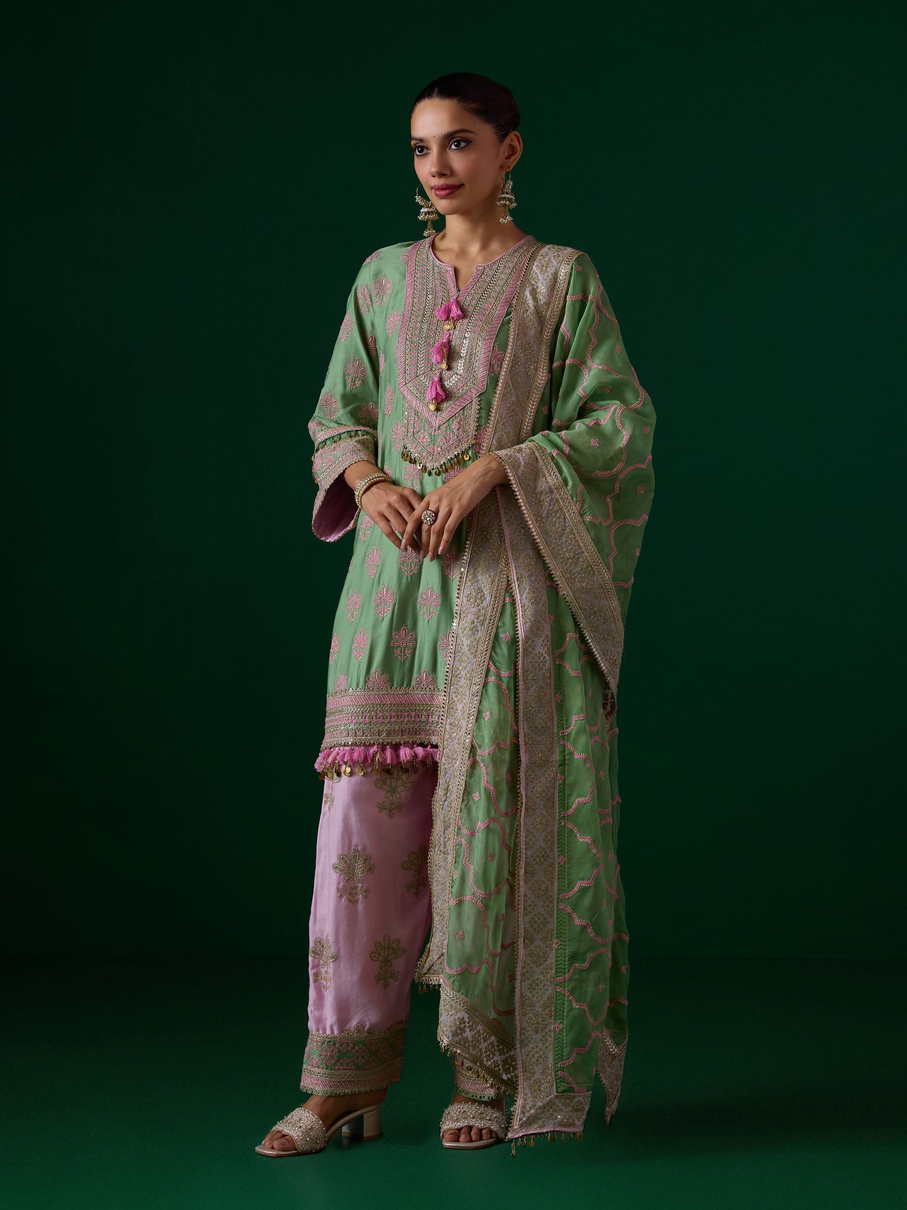 Lani Pima Satin Green Kurta Set