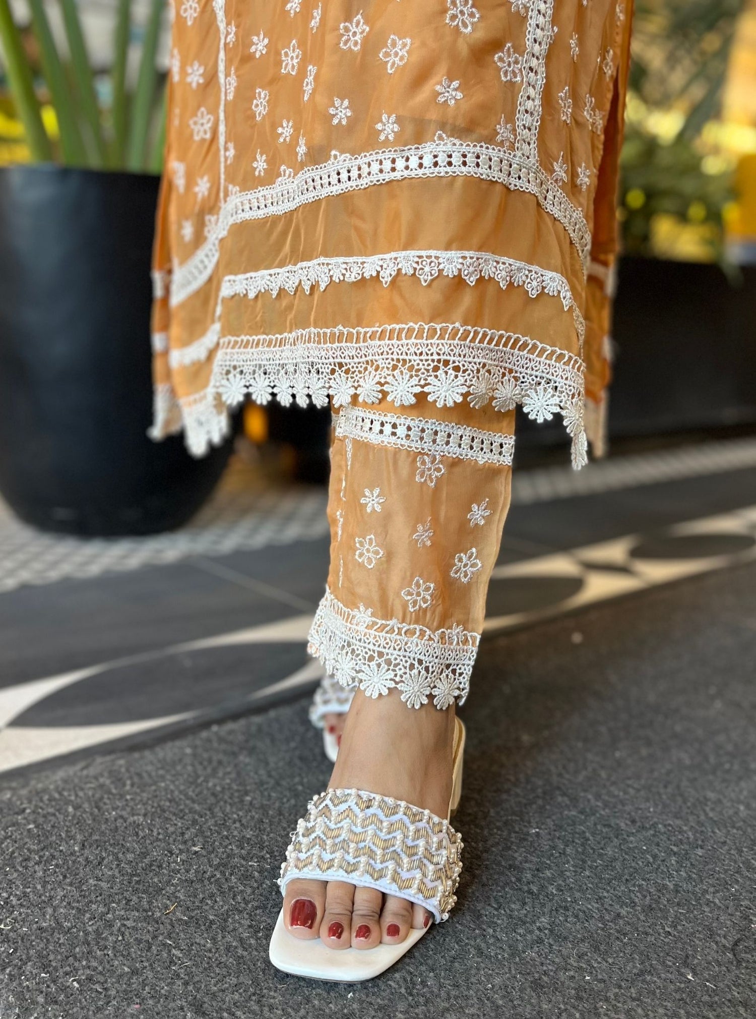 Mulmul Cupro Amara Orange Kurta