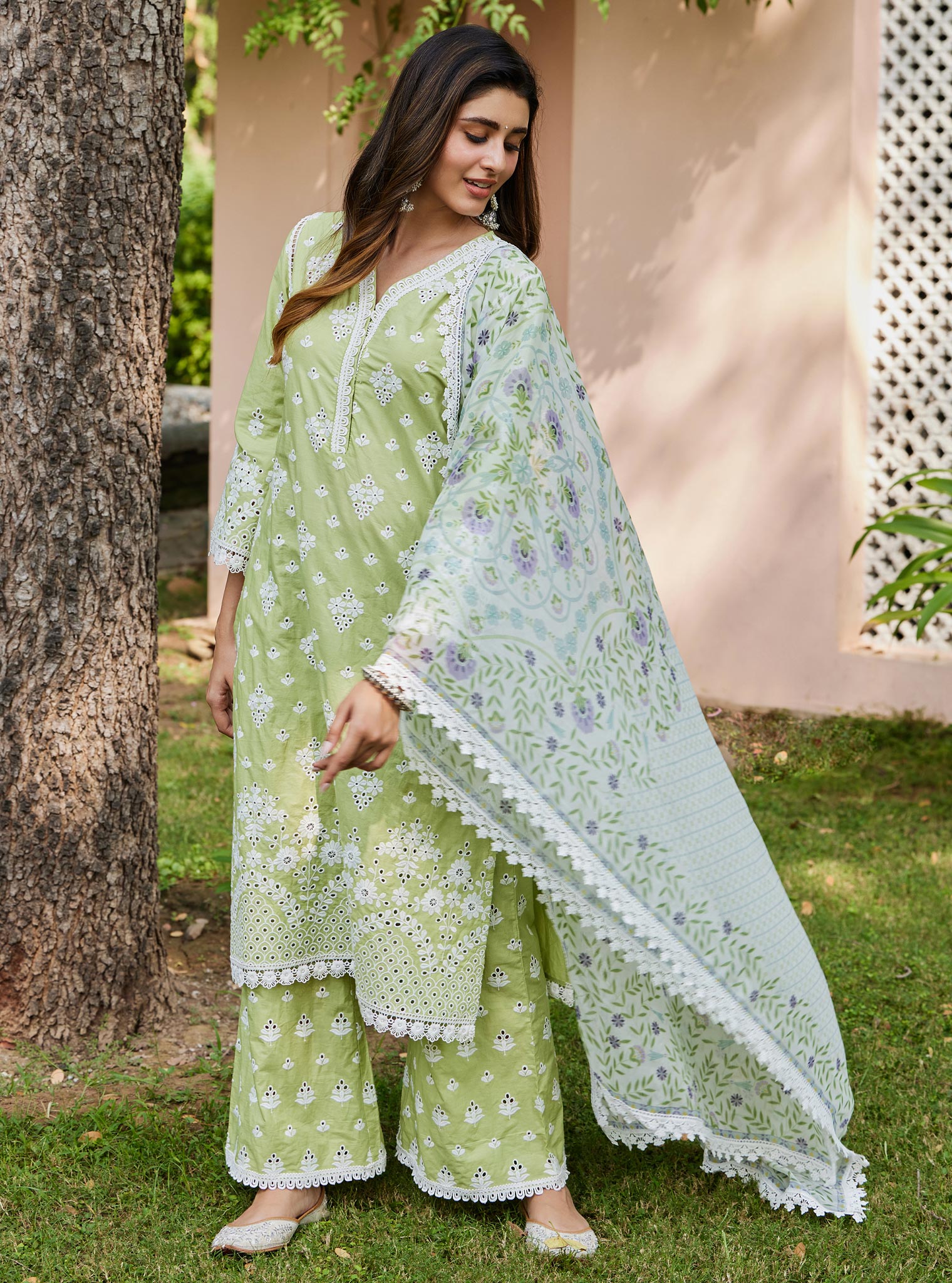 Mulmul Cotton Peehu Green Pant