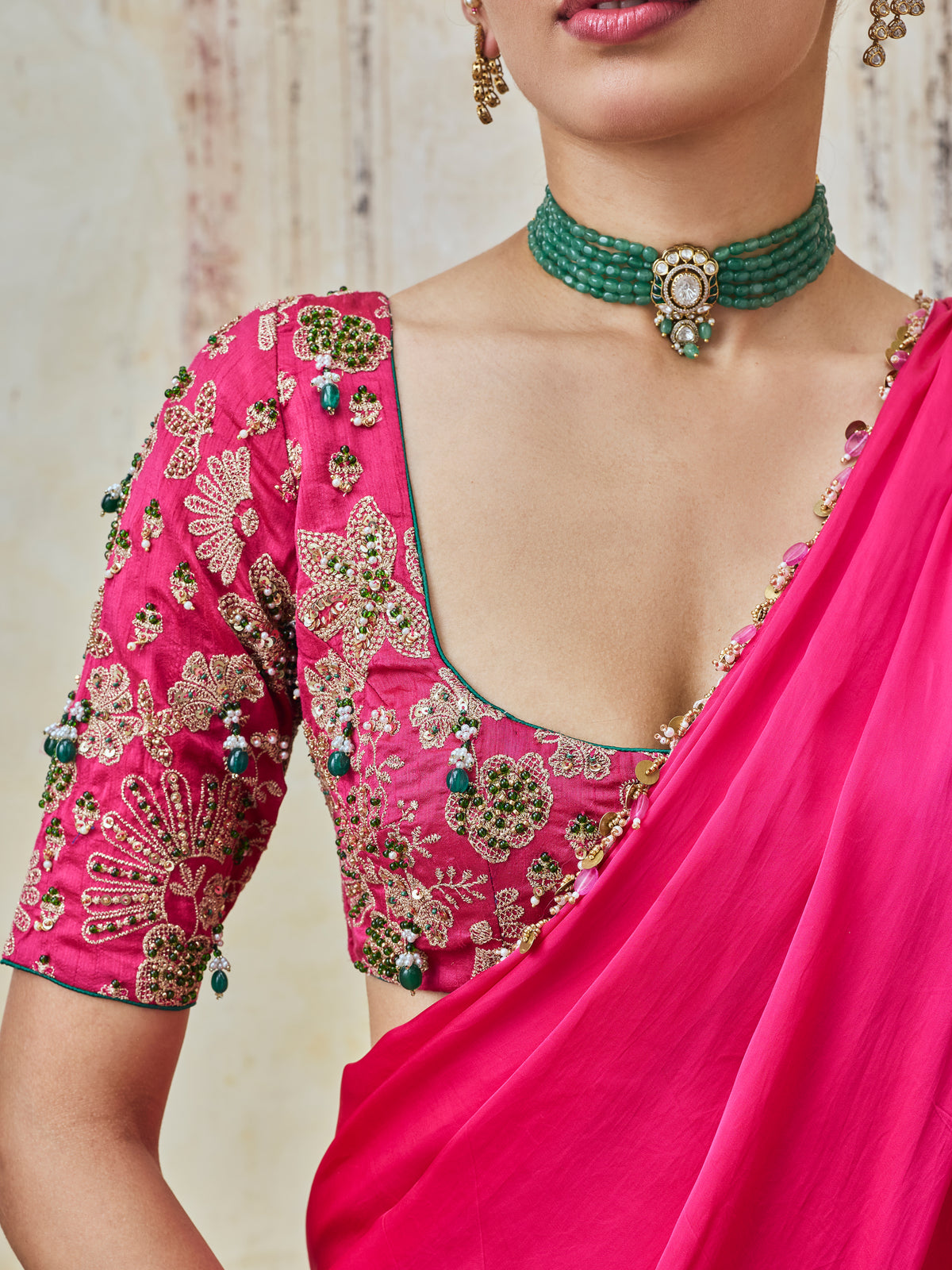 Saawari Cupro Satin Fuchsia Pre-draped Saree with Raw Silk Blouse