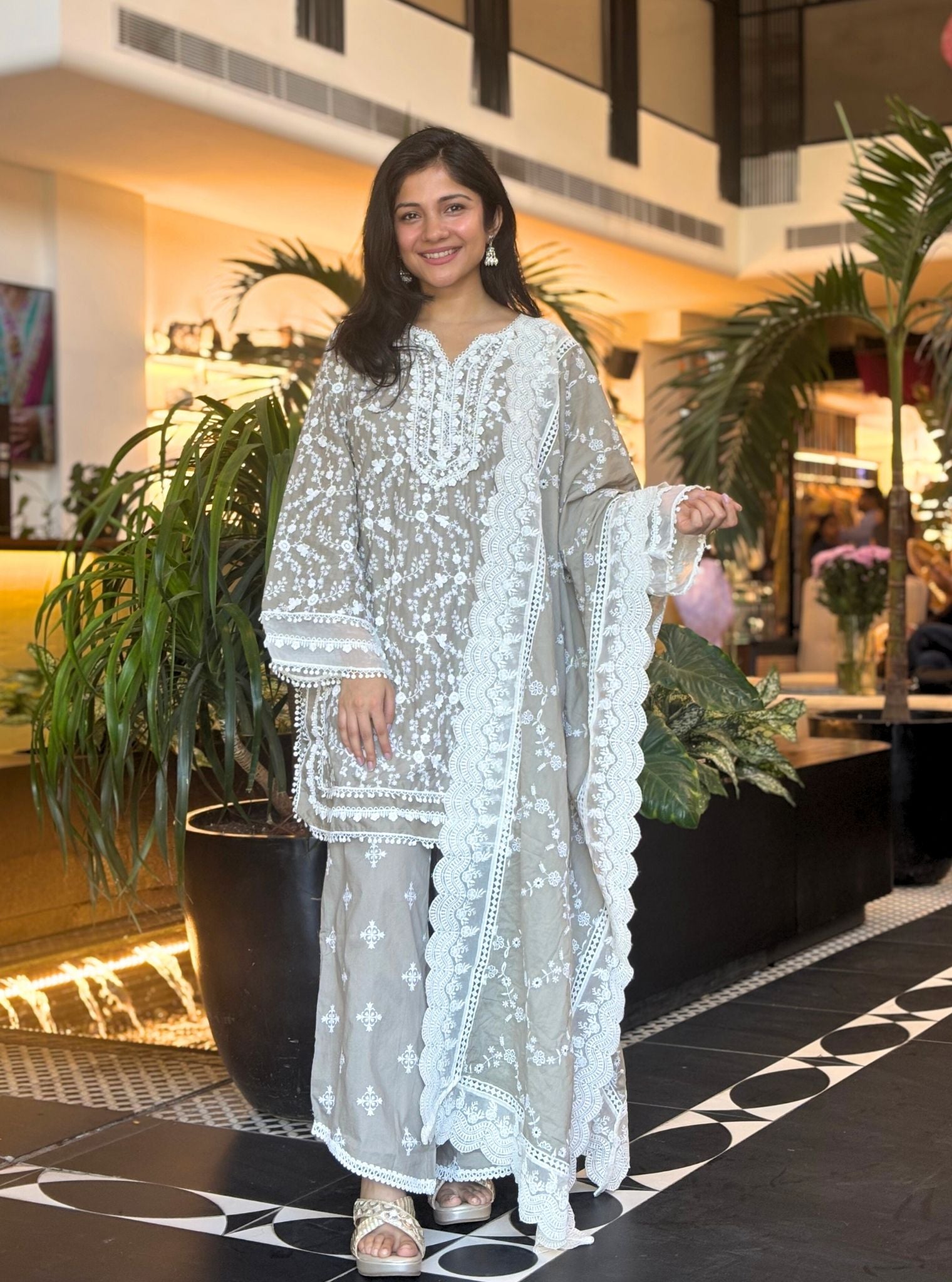 Mulmul Cotton Kanji Grey Kurta With Vera Grey Pant