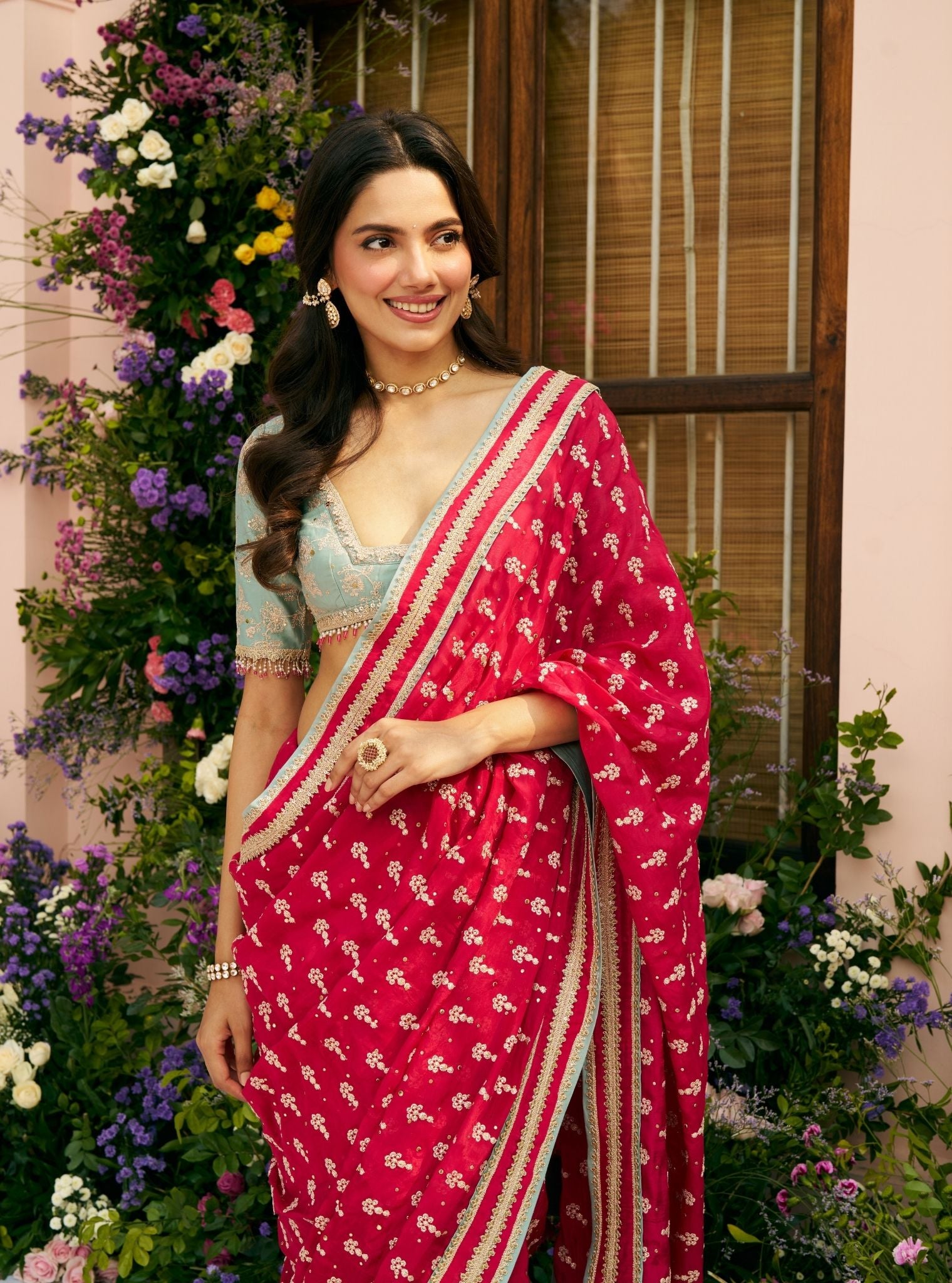 Jogan Glass Organza Baby Pink Saree