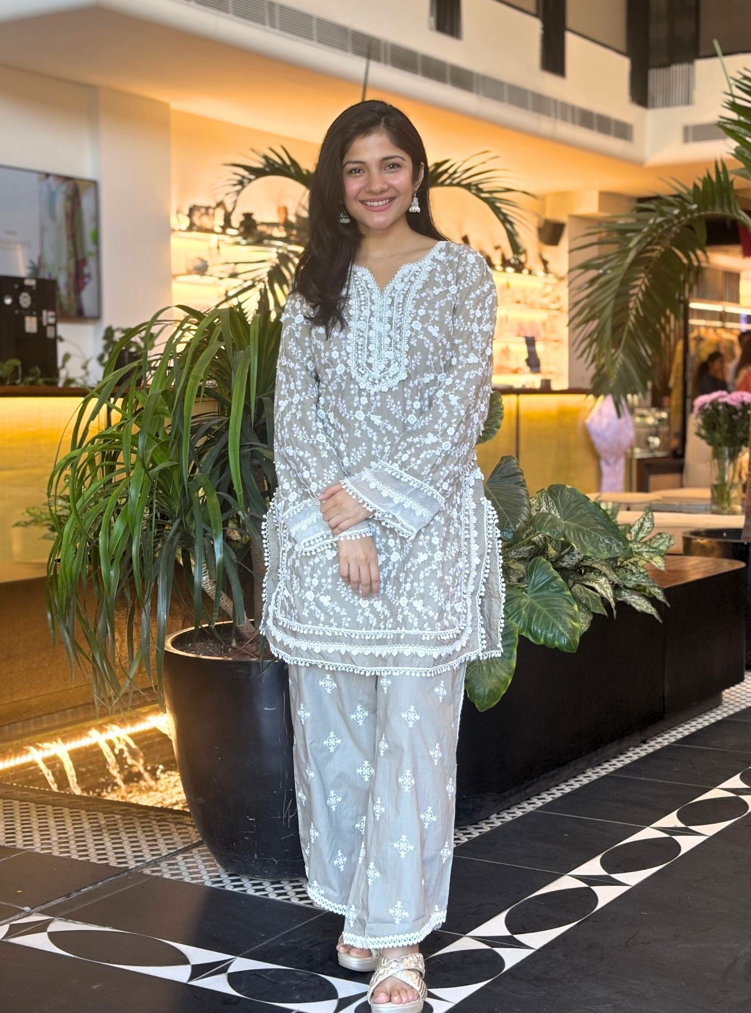 Mulmul Cotton Kanji Grey Kurta With Vera Grey Pant