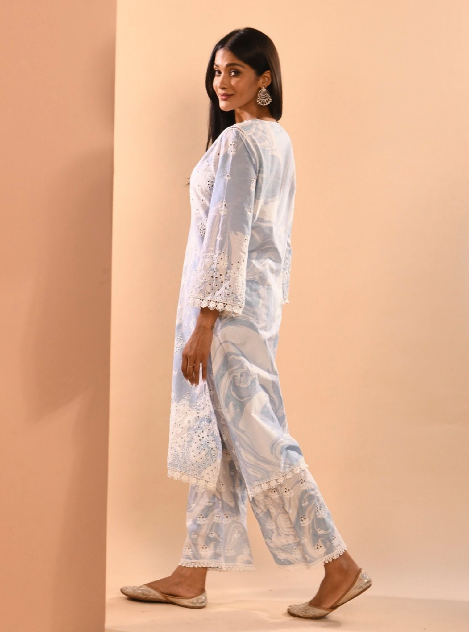 Mulmul Cotton Marble Opal Blue Pant