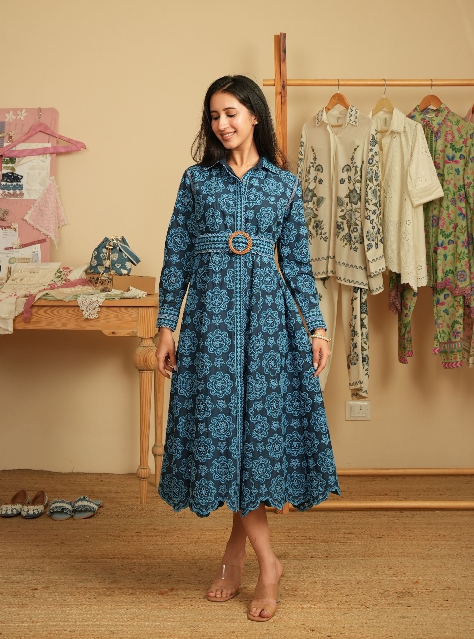 Mulmul Cotton Sansa Navy Dress