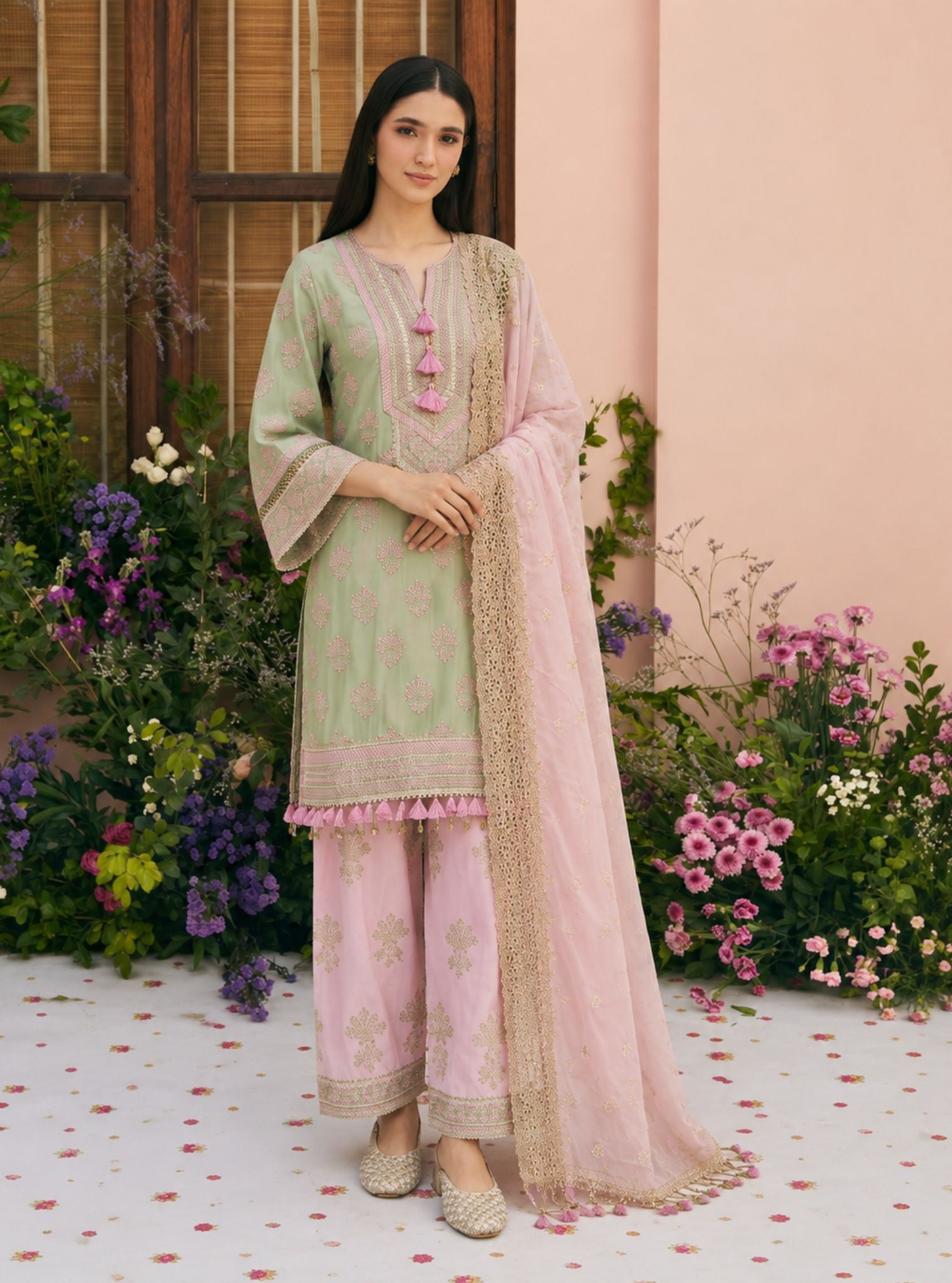 Lani Pima Satin Green Kurta Set