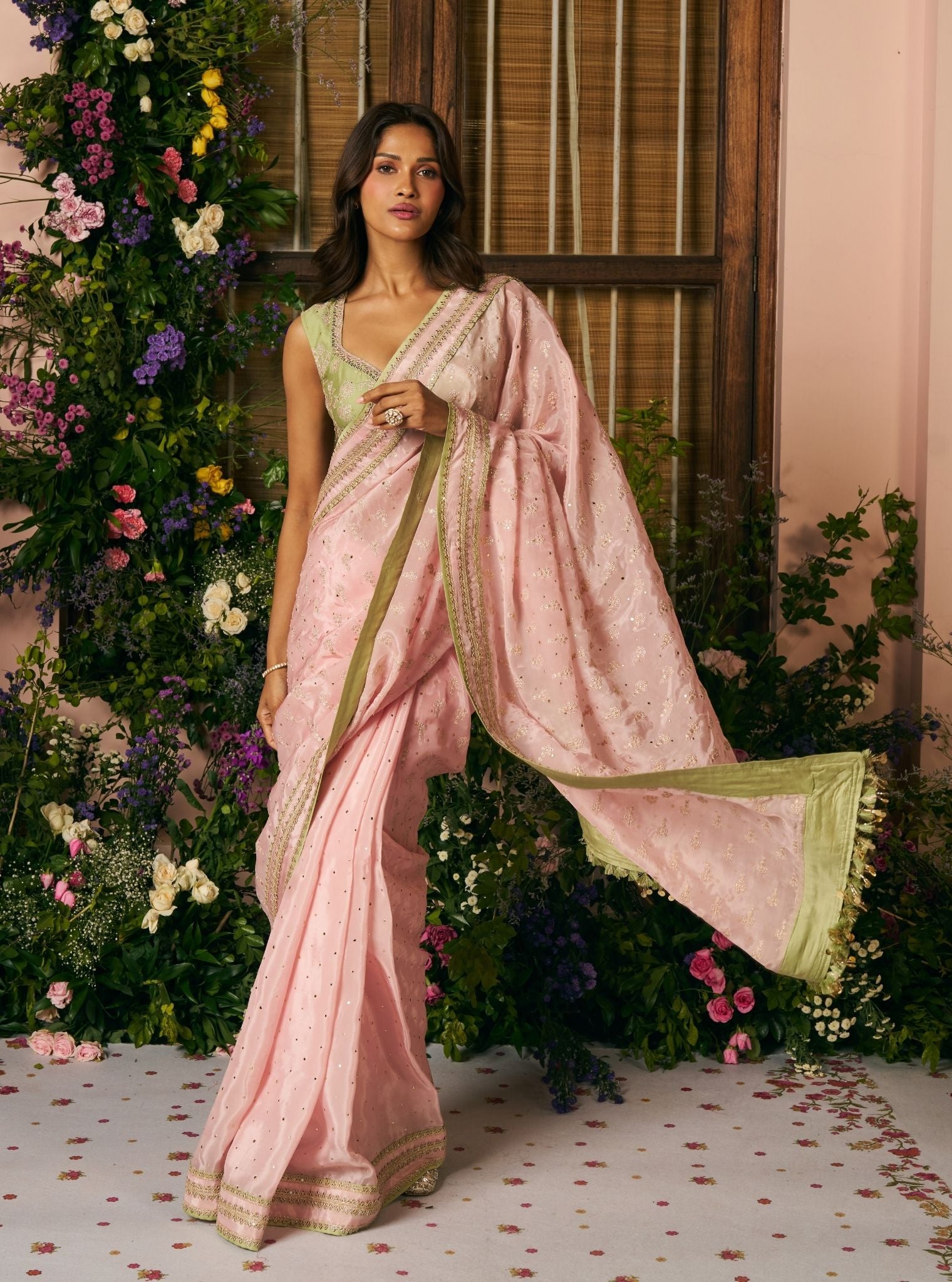 Jogan Glass Organza Baby Pink Saree