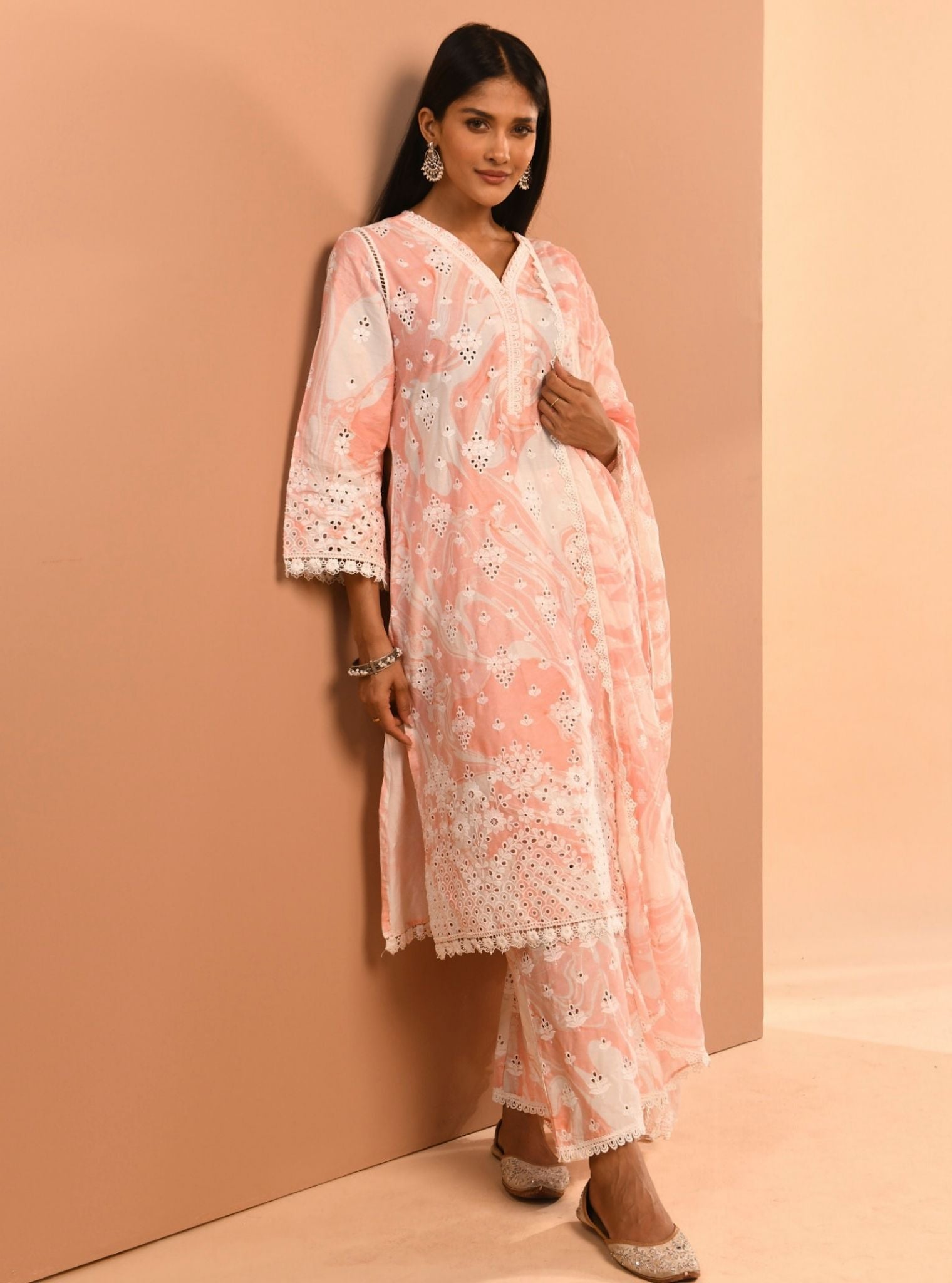 Mulmul Cotton Marble Opal Pink Kurta