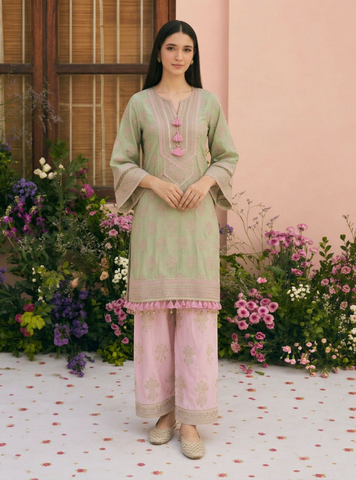 Lani Pima Satin Green Kurta Set