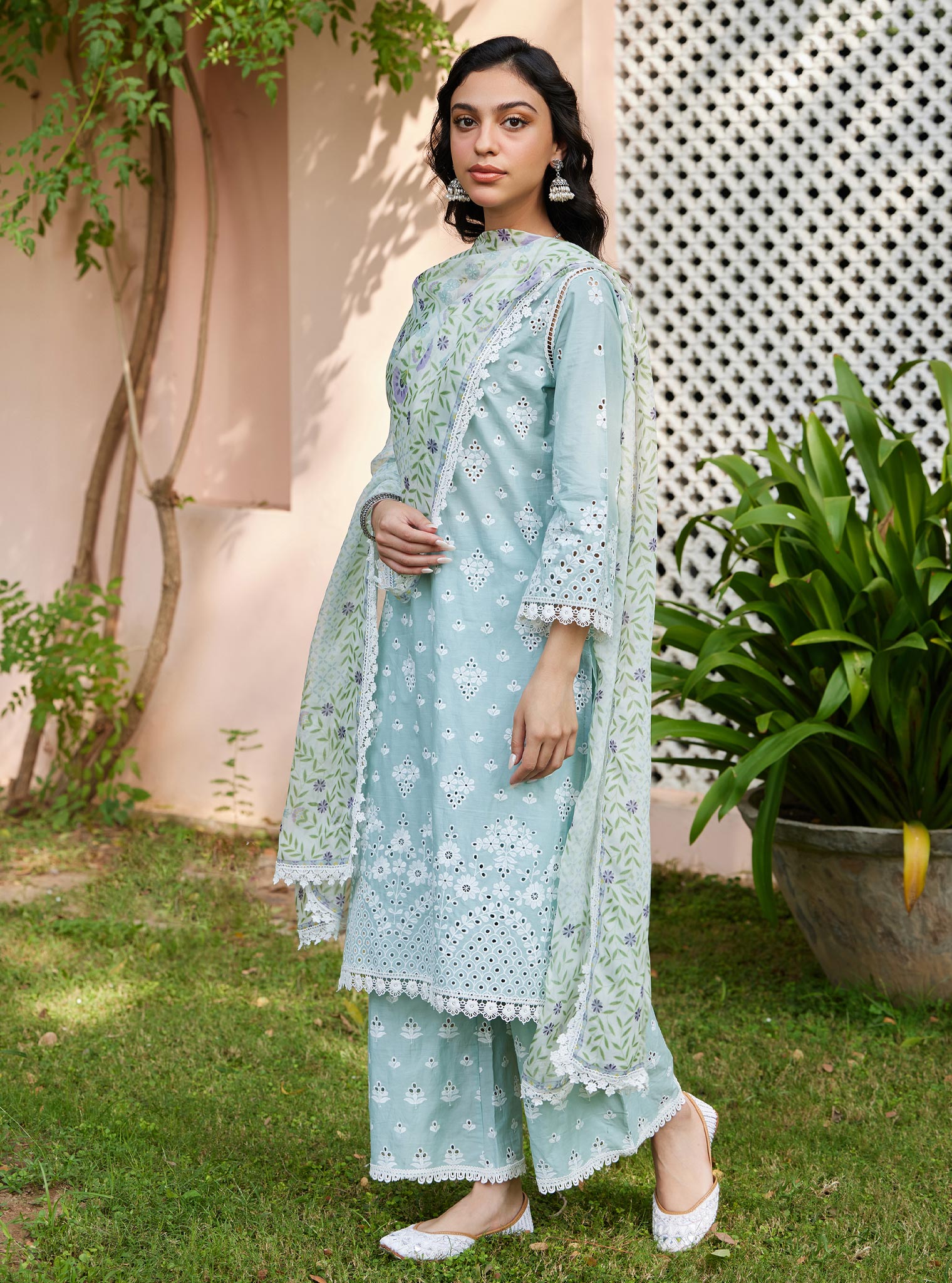 Mulmul Cotton Peehu Light Blue Kurta