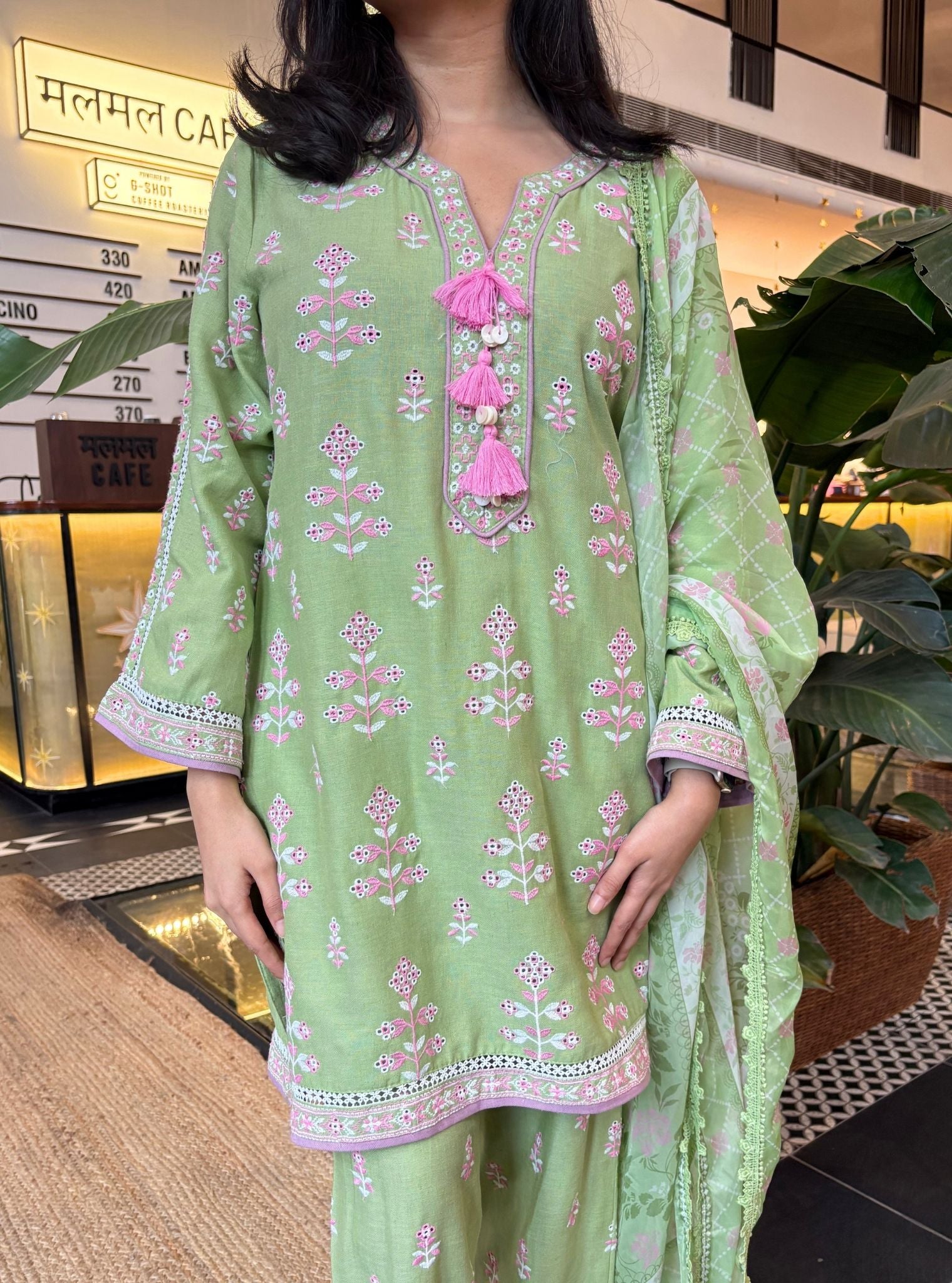 Zano Linen Green Kurta Set