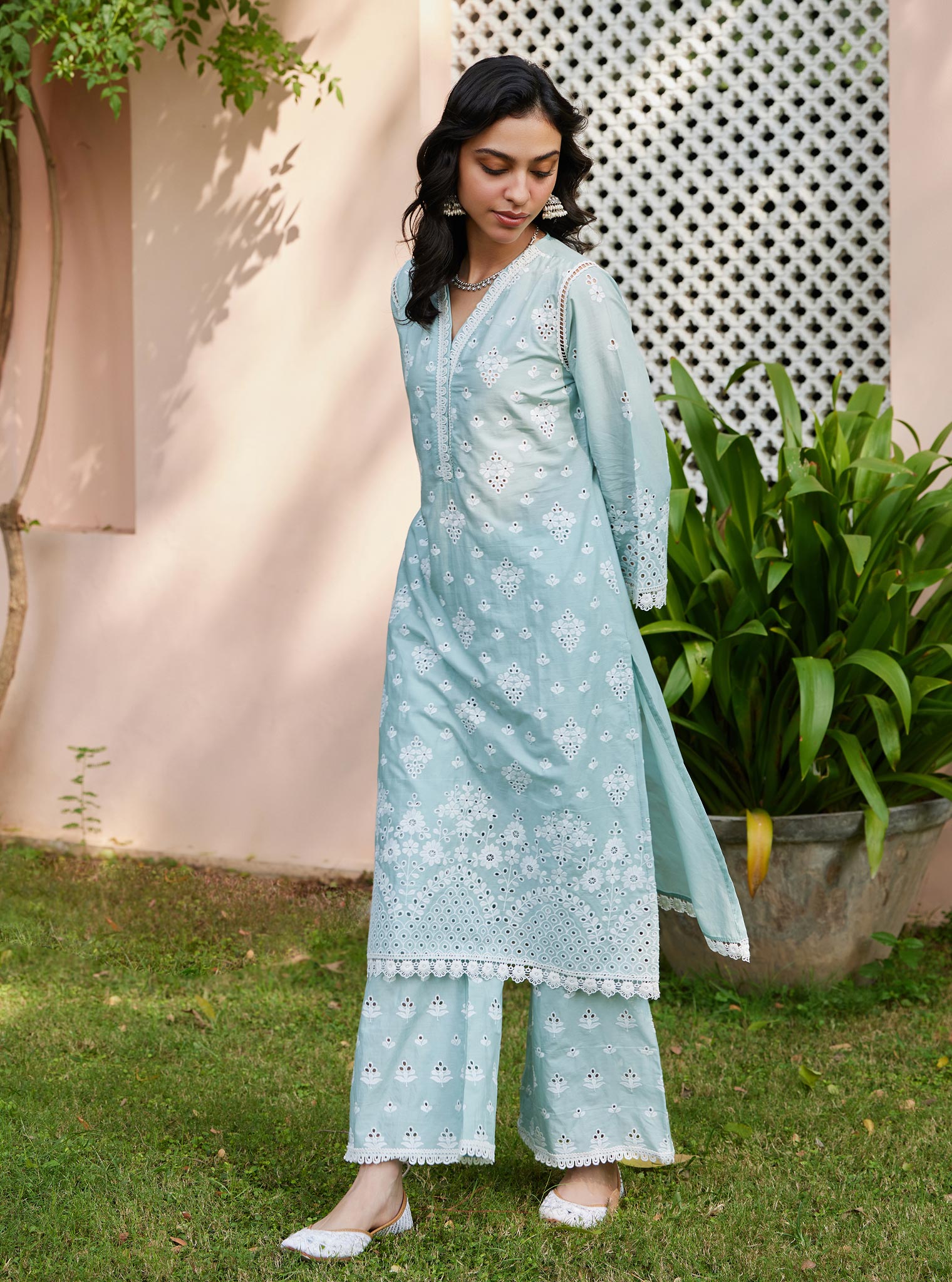 Mulmul Cotton Peehu Light Blue Kurta