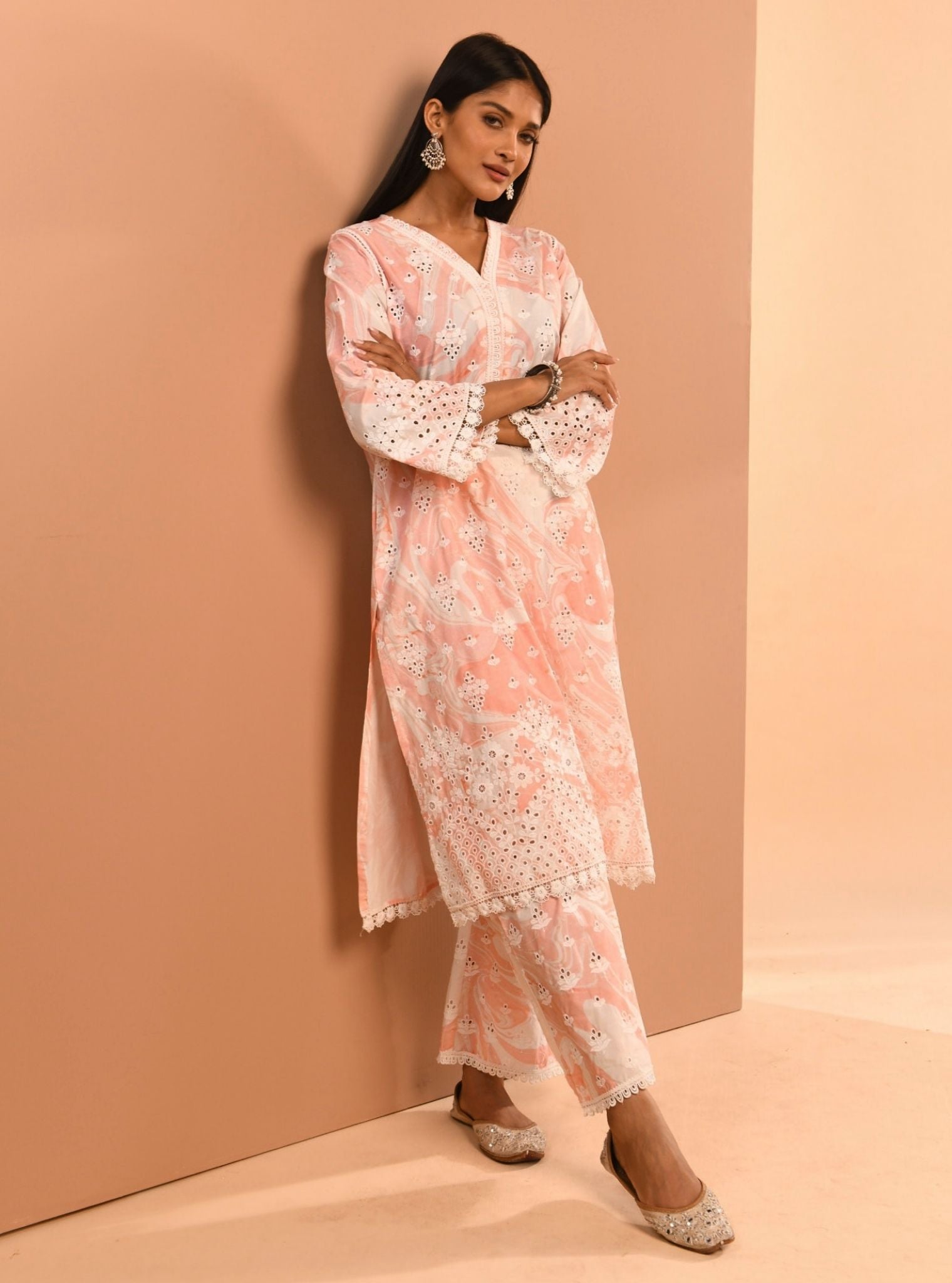 Mulmul Cotton Marble Opal Pink Kurta