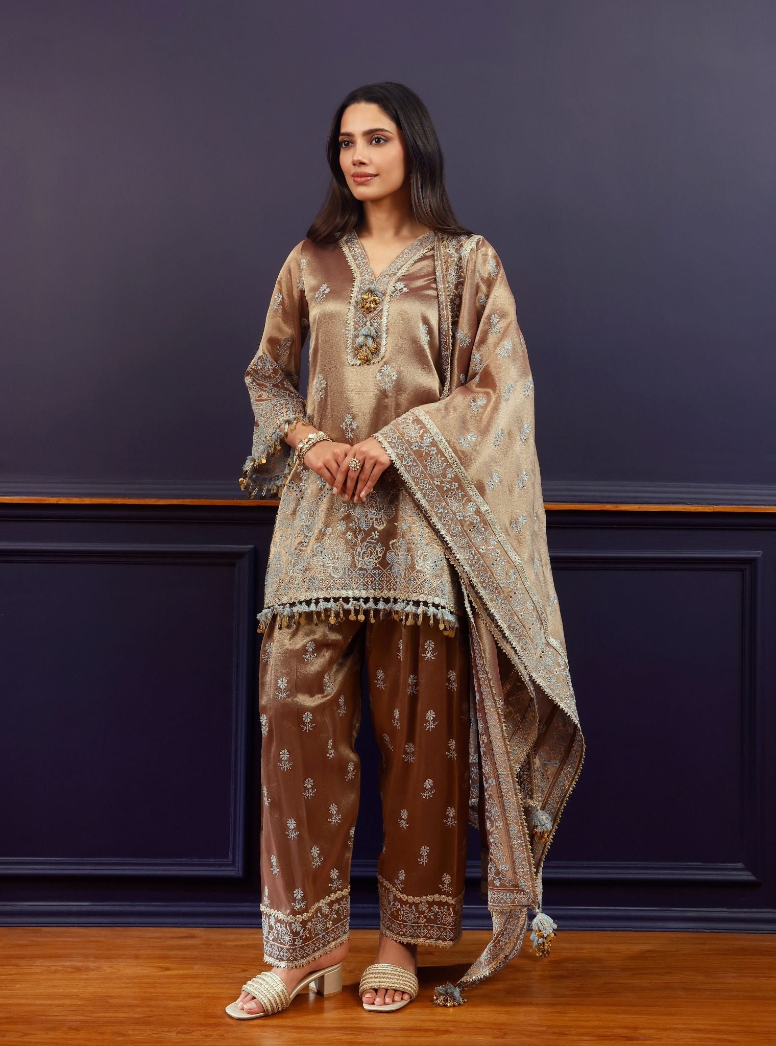 Lovi Tissue Brown Kurta Set