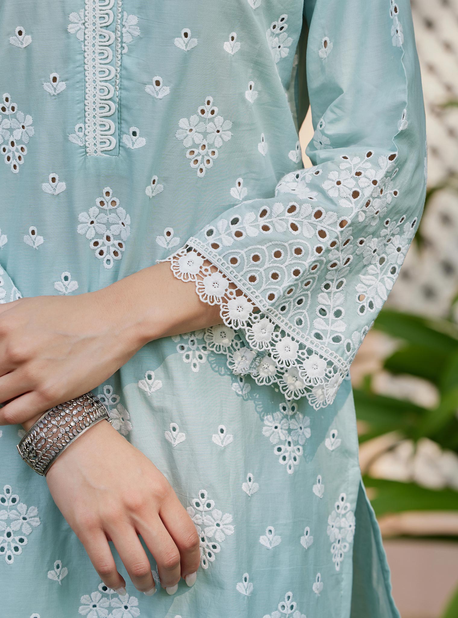 Mulmul Cotton Peehu Light Blue Kurta