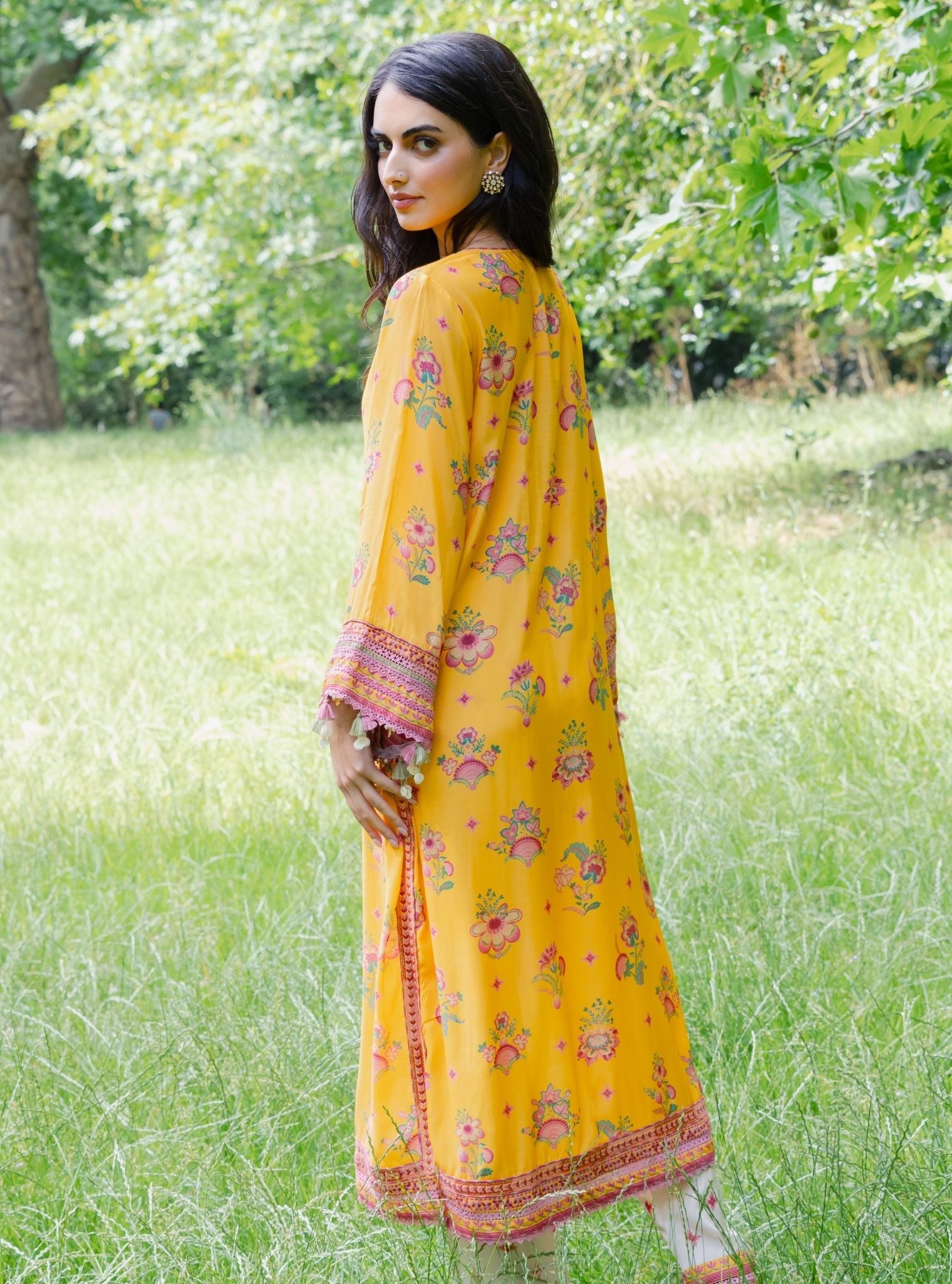 Sehar Lawn Printed Mustard Kurta Set