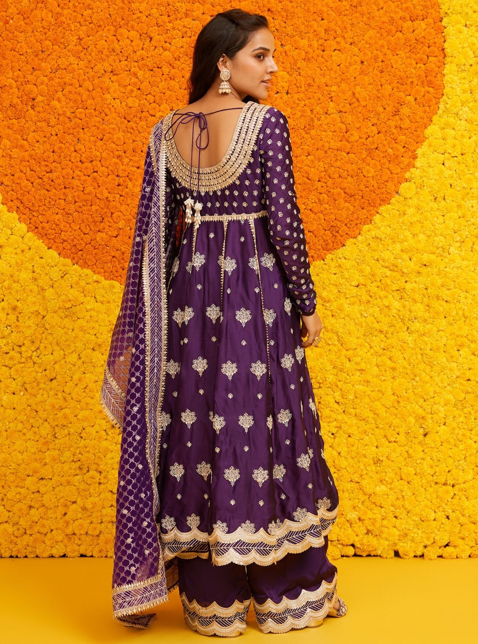 Mulmul Banarsi Geometrical Palki Purple Dupatta