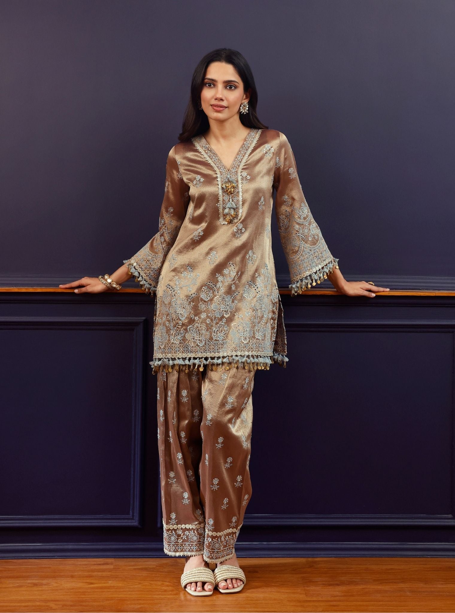 Lovi Tissue Brown Kurta Set