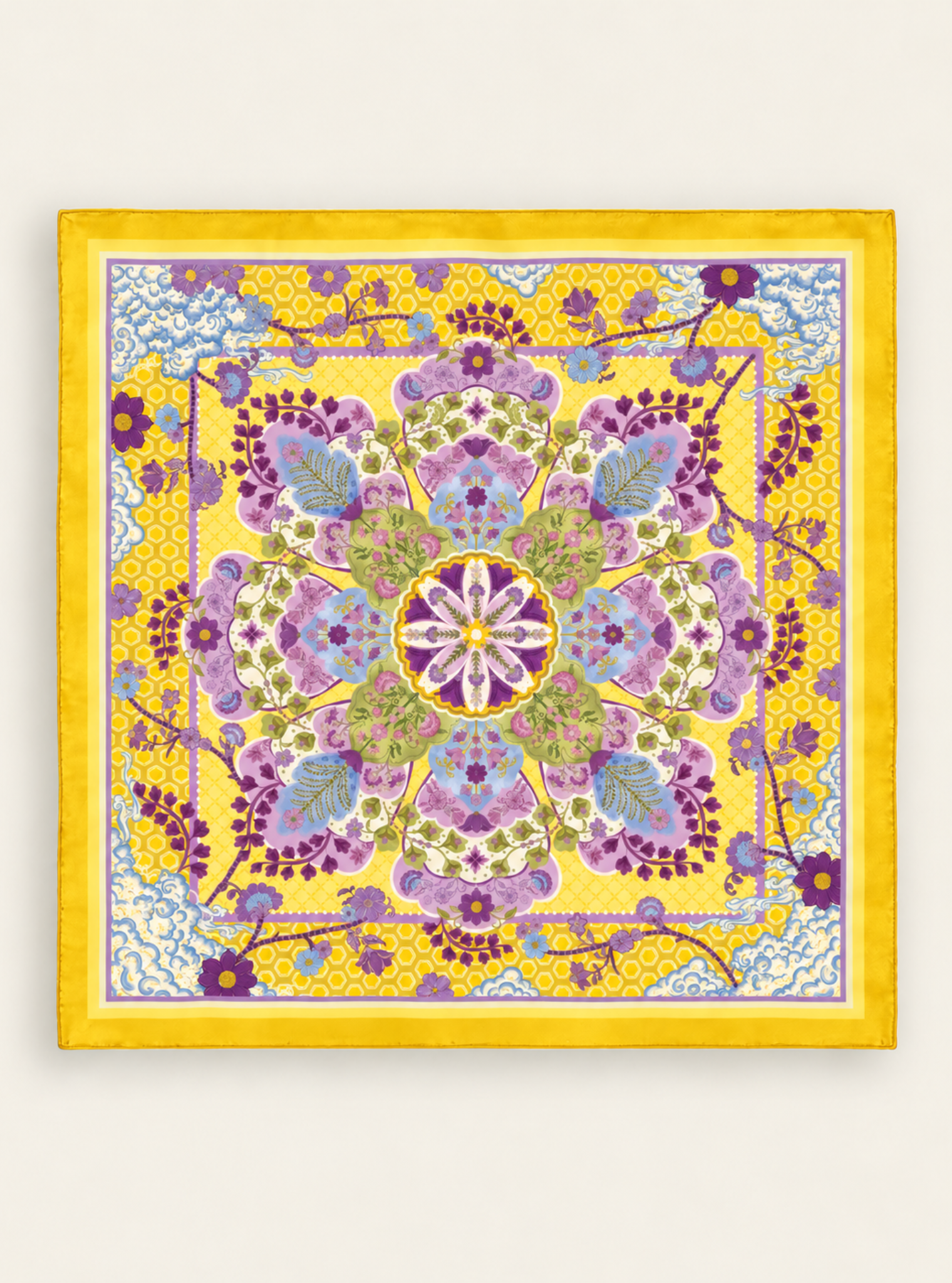 Sylvie Cupro Satin Printed Yellow Scarf