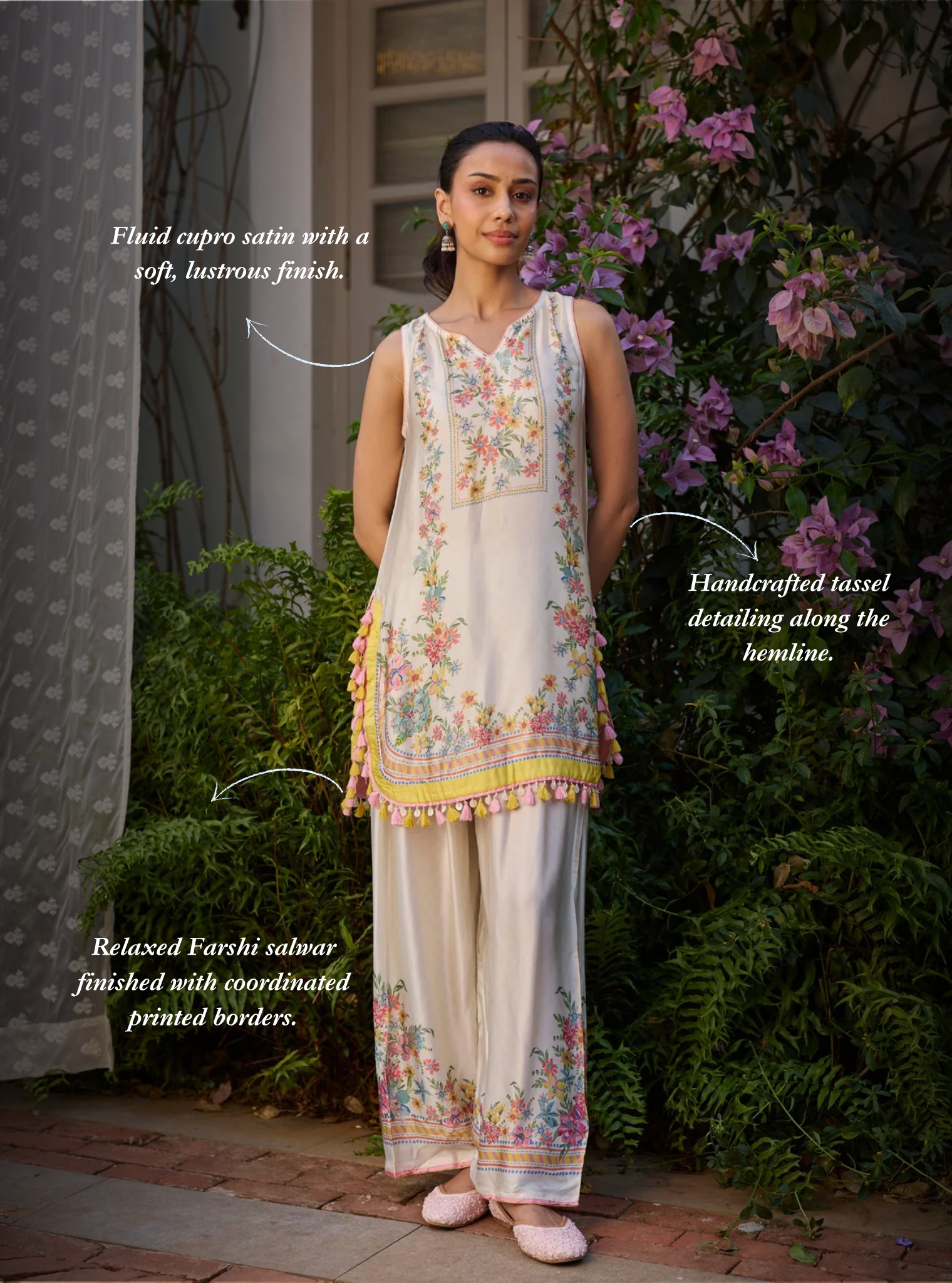Zivae Cupro Satin Printed Off White Kurta Set