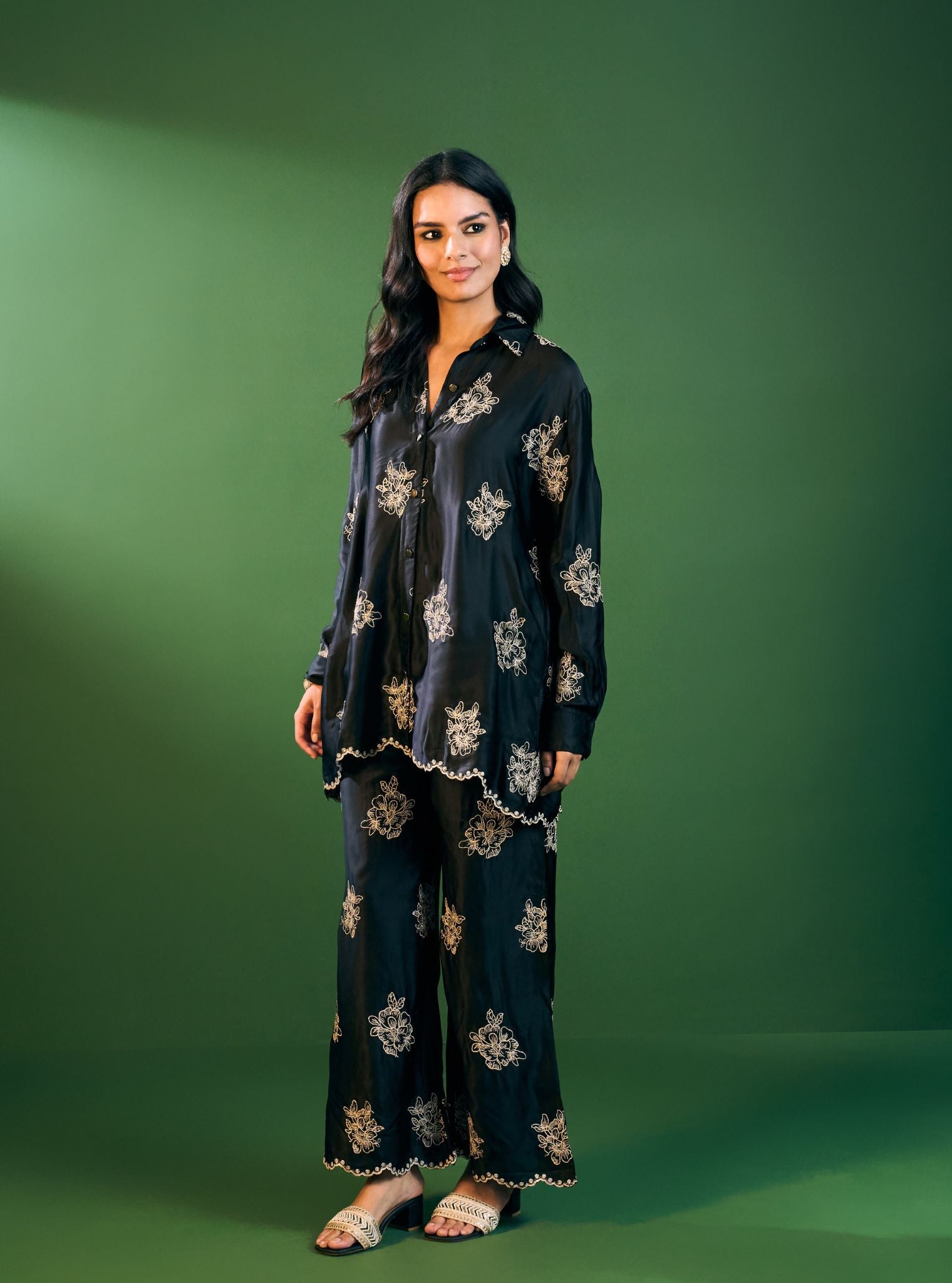 Mulmul Cupro Satin Mireille Black Shirt With Mulmul Cupro Satin Mireille Black Pant
