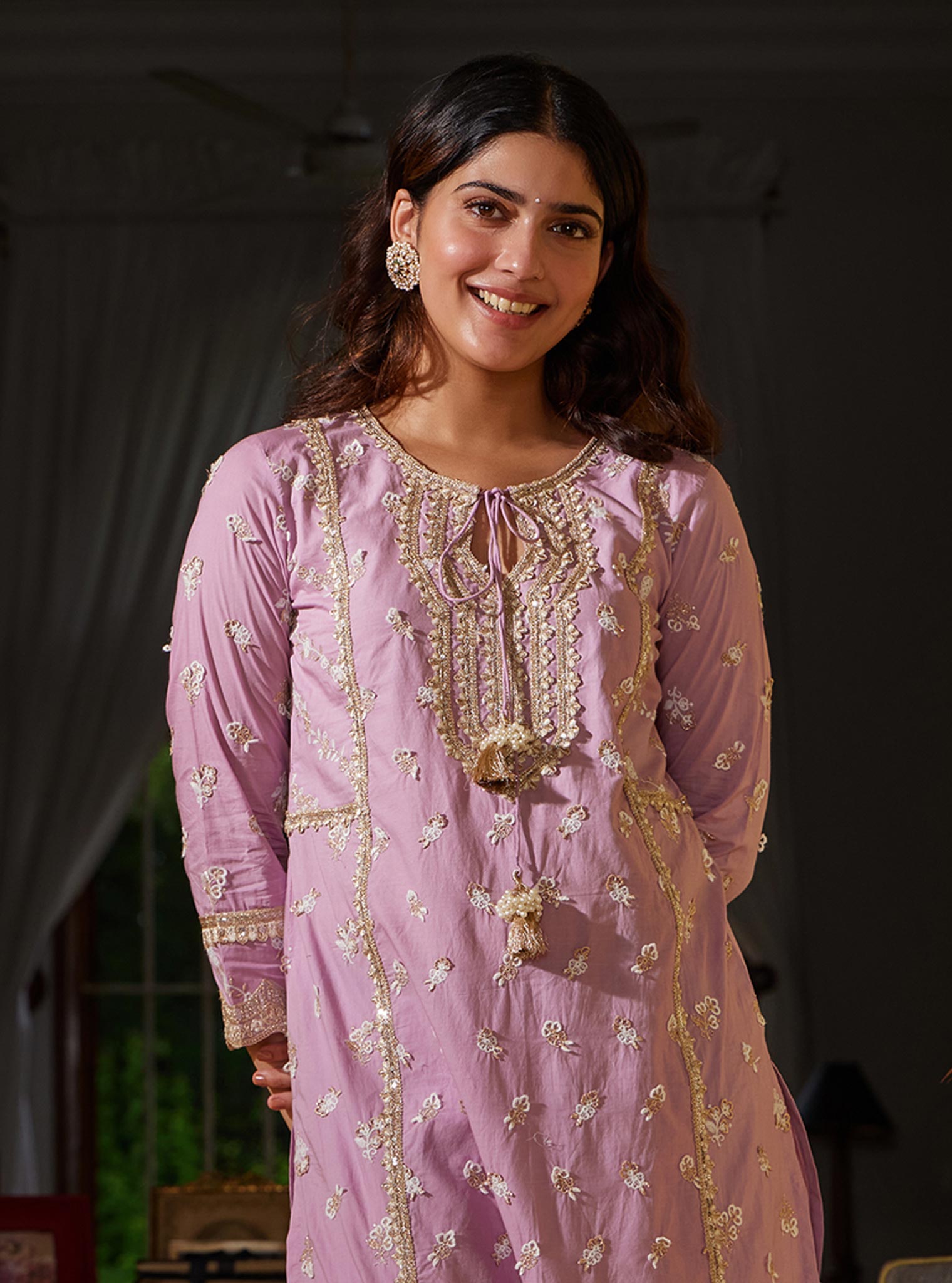 Mulmul Cotton Adah Lilac Kurta with Mulmul Cotton Adah Lilac Pant