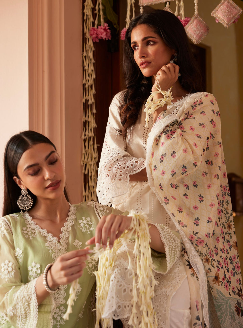 Mulmul Organza Printed Wales White Dupatta main image 1