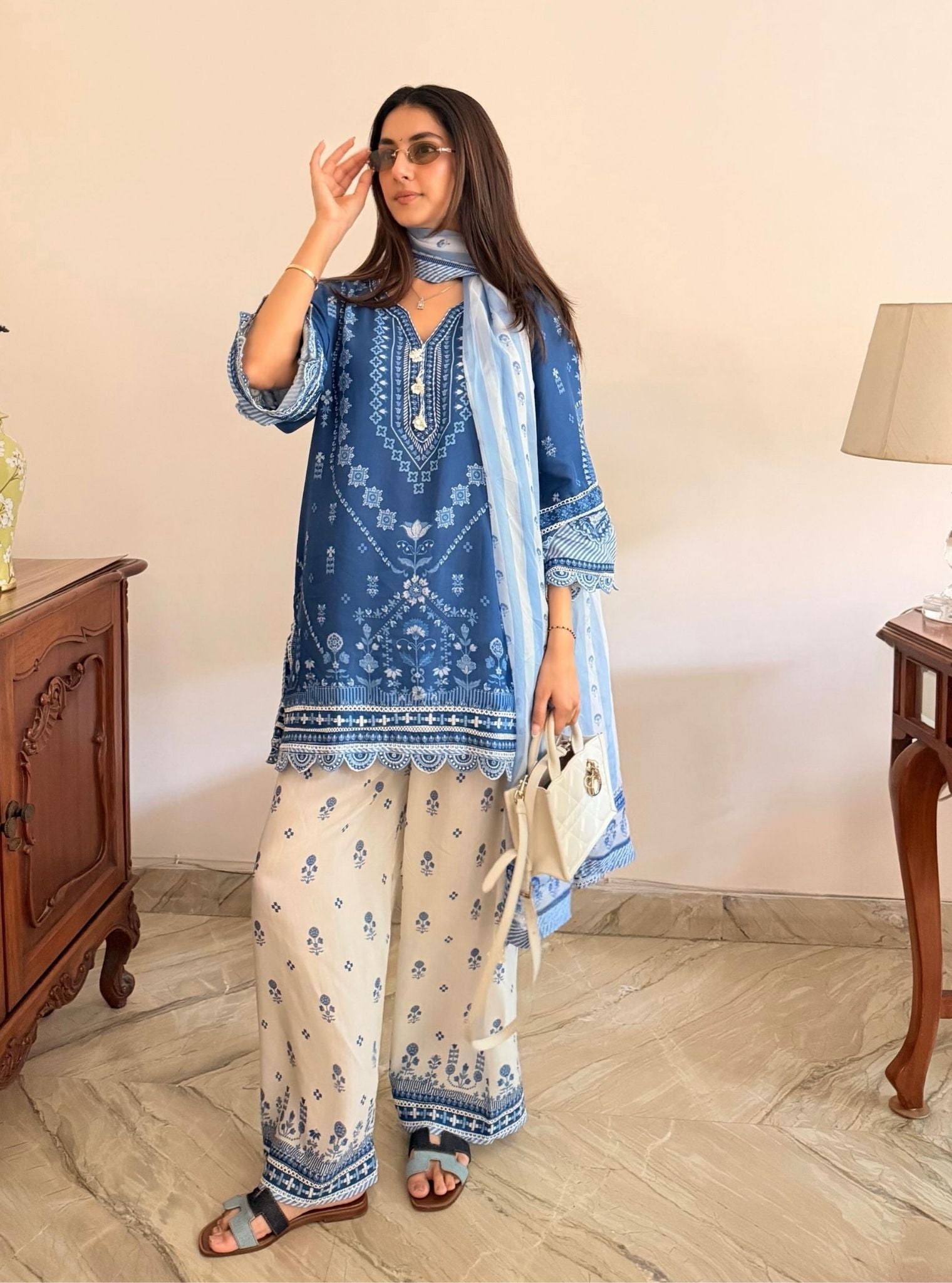 Ceya Lawn Printed Navy Kurta Set