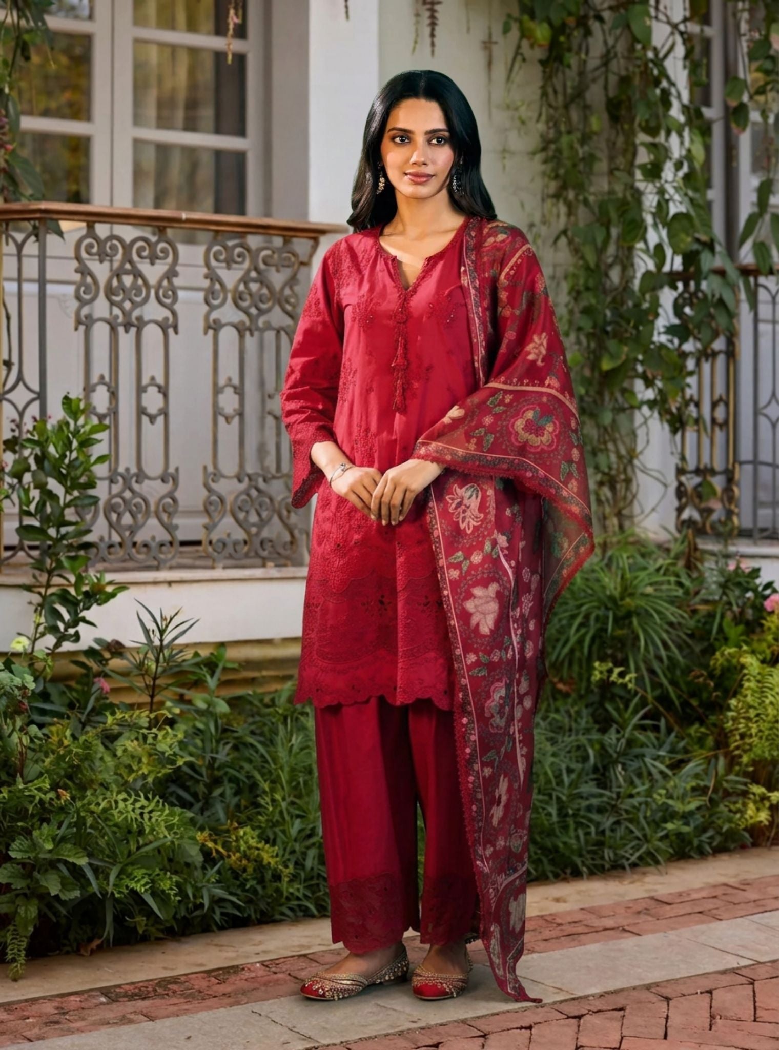 Riva Supima Cotton Red Kurta Set