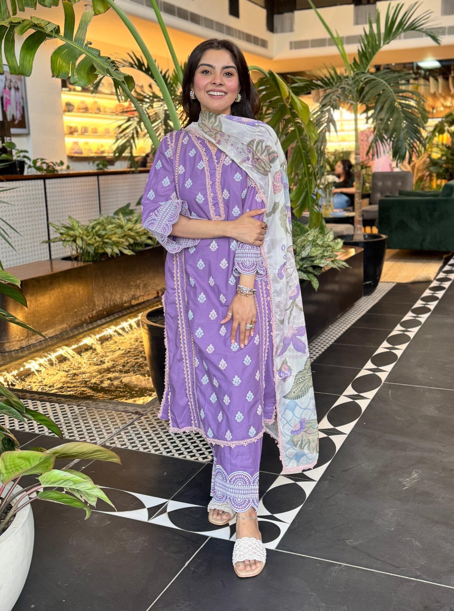 Mulmul Cotton Maira Violet Kurta With Mulmul Cotton Maira Violet Pant