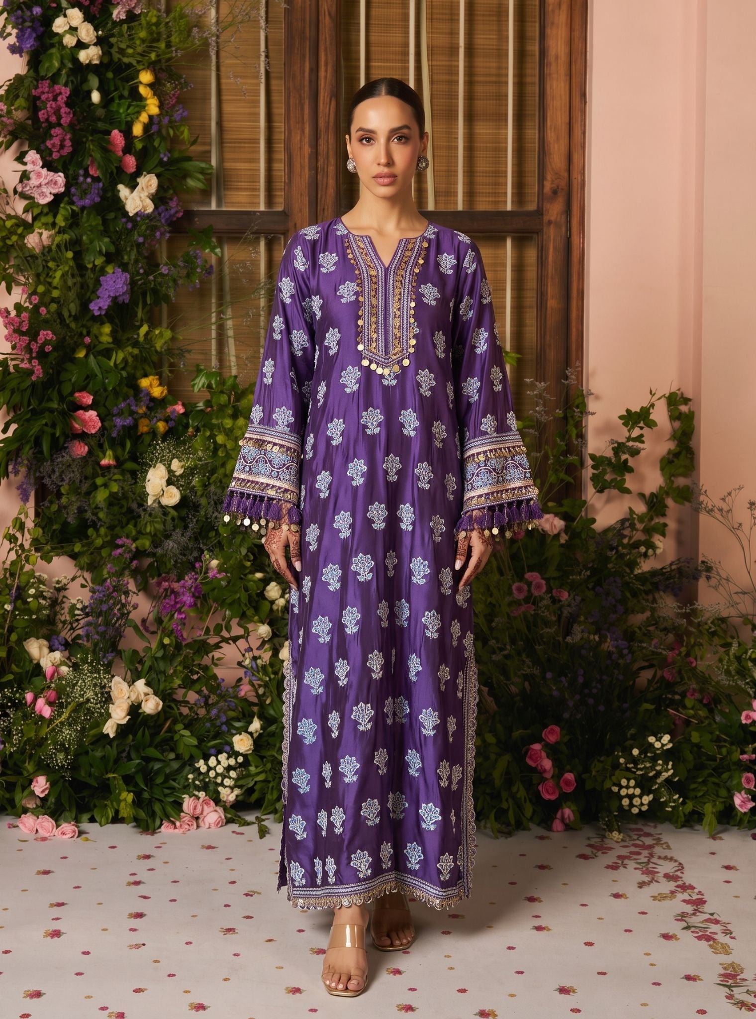 Chitra Cupro Satin Purple Kaftan Set