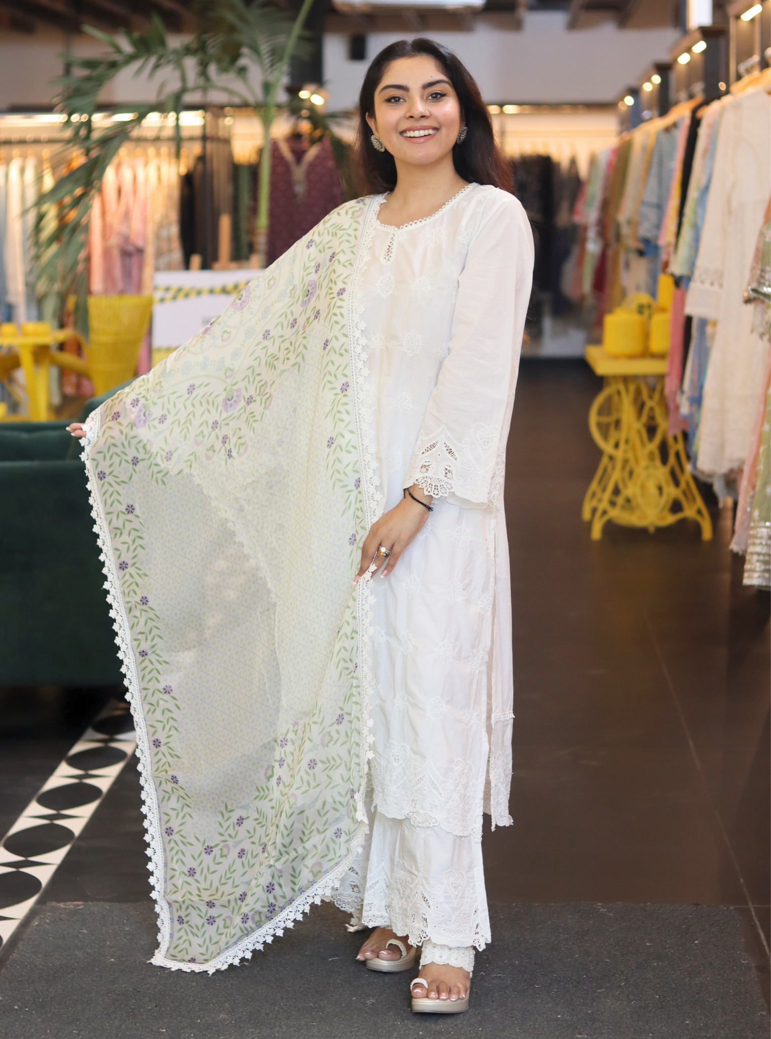 Mulmul Cotton Tia White Kurta With Tia Palazzo