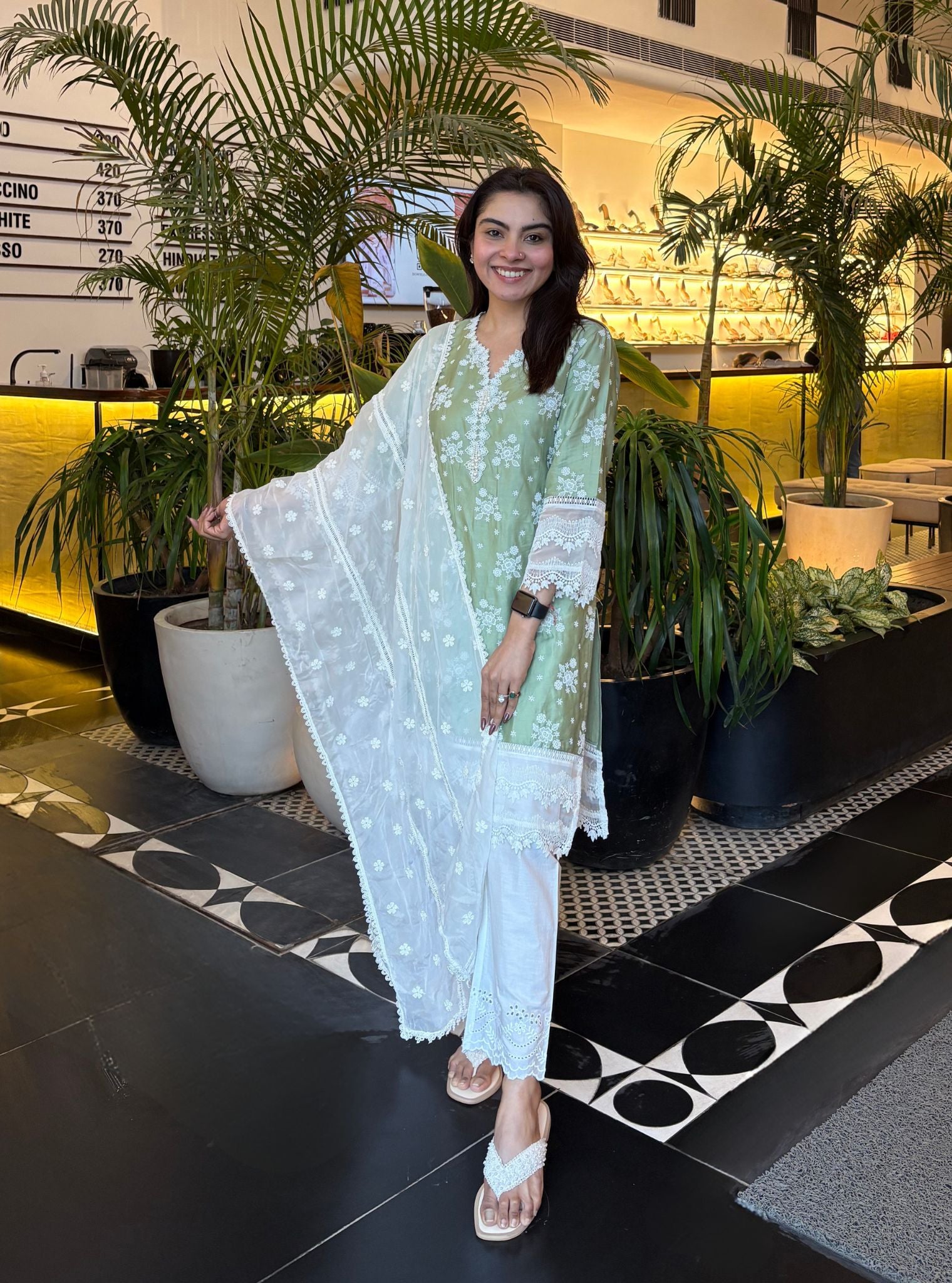Emmie Pima Satin Green Kurta Set